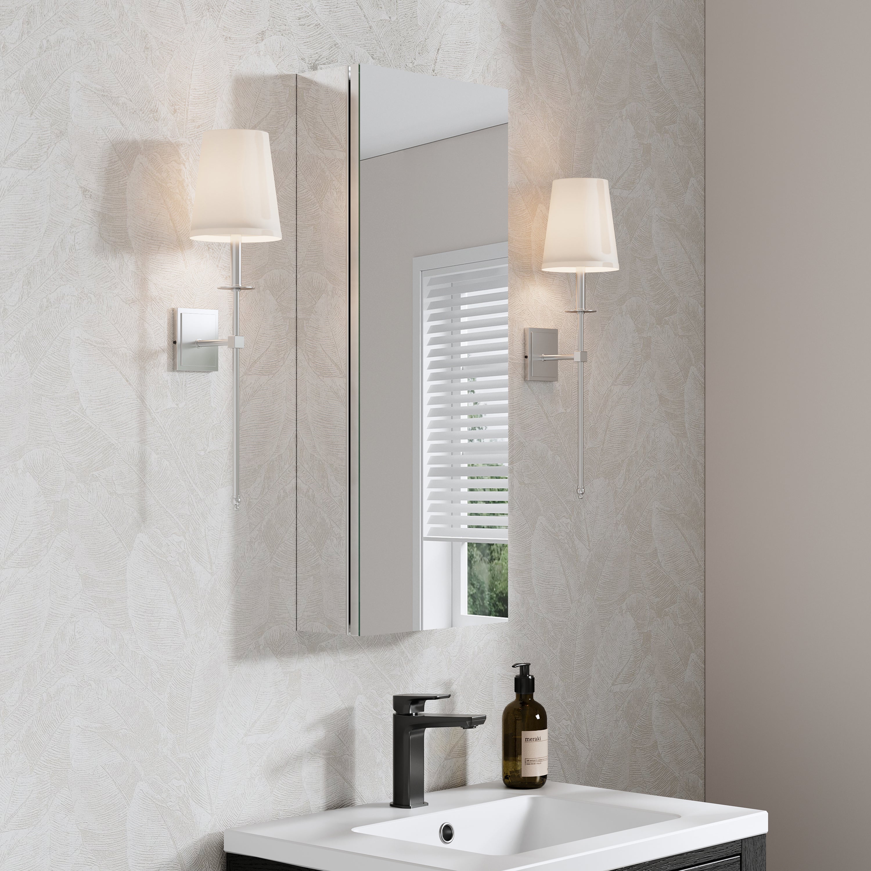 12 in. ×30 in. Copper-Free Tri-Views Mirror Medicine Cabinet with Adjustable Shelves and Right Swing Door