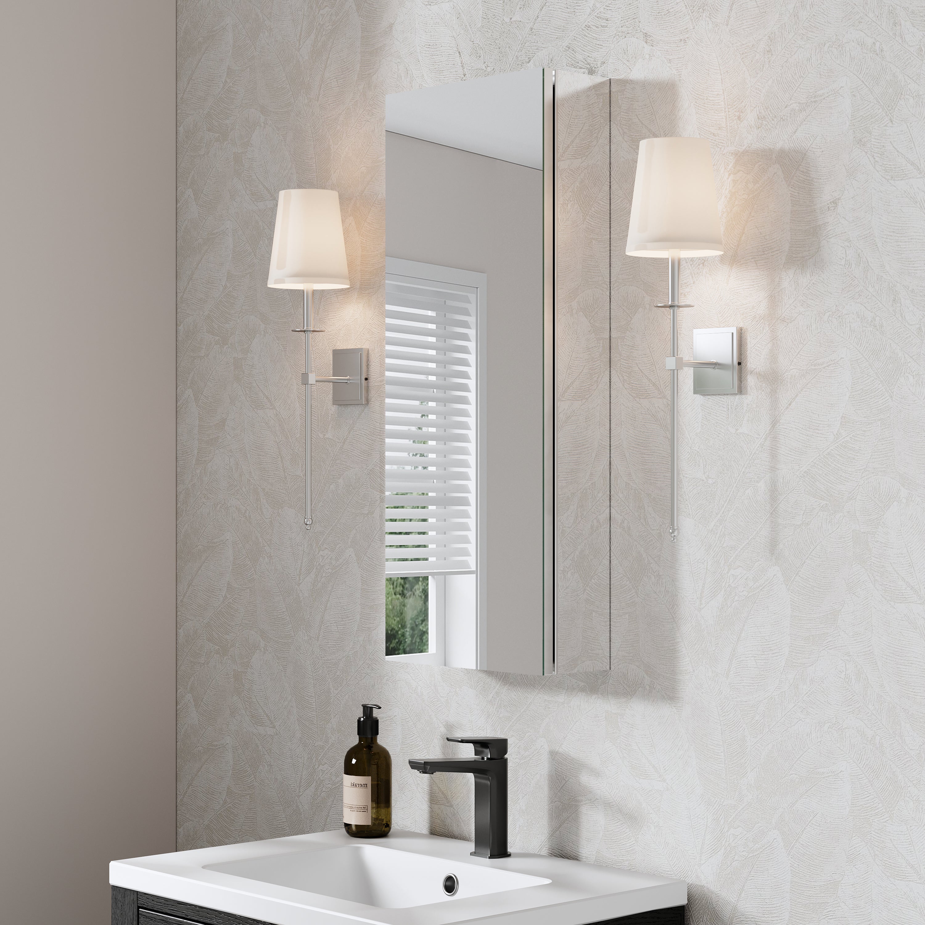 12 in. ×30 in. Copper-Free Tri-Views Mirror Medicine Cabinet with Adjustable Shelves and Left Swing Door