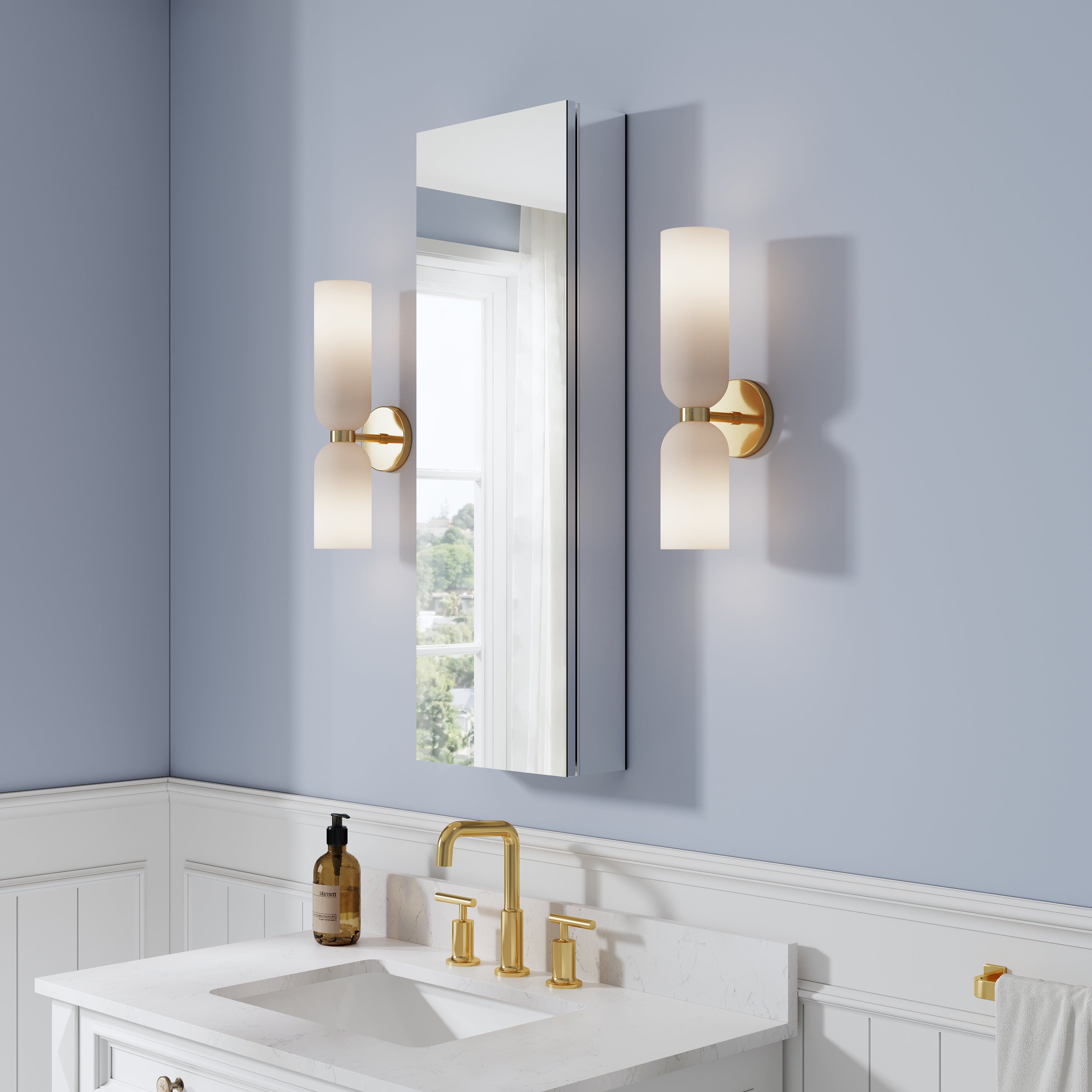 12 in. ×36 in. Copper-Free Tri-Views Mirror Medicine Cabinet, Recessed/Surface Mount and Left/Right Swing Door