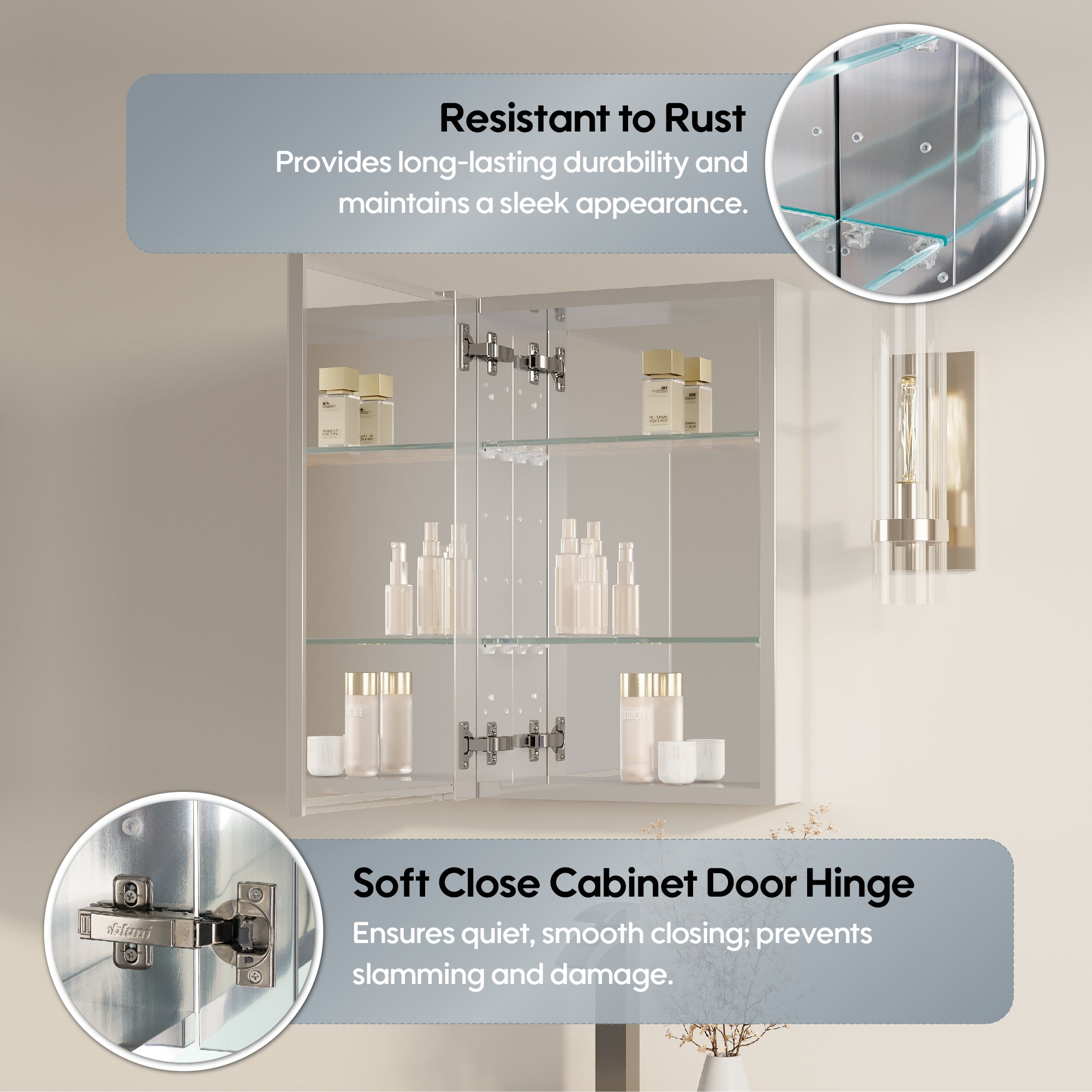 16 in.×24 in. Copper-Free Tri-Views Mirror Cabinet with Adjustable Shelves and Left Swing Door