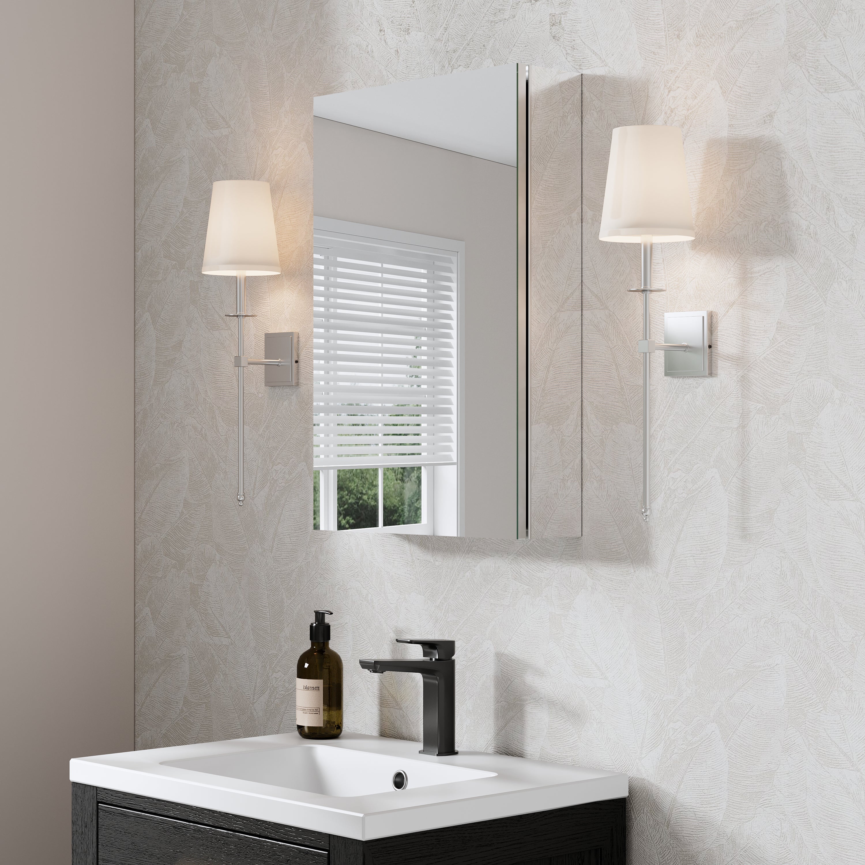 16 in.×24 in. Copper-Free Tri-Views Mirror Cabinet with Adjustable Shelves and Left Swing Door