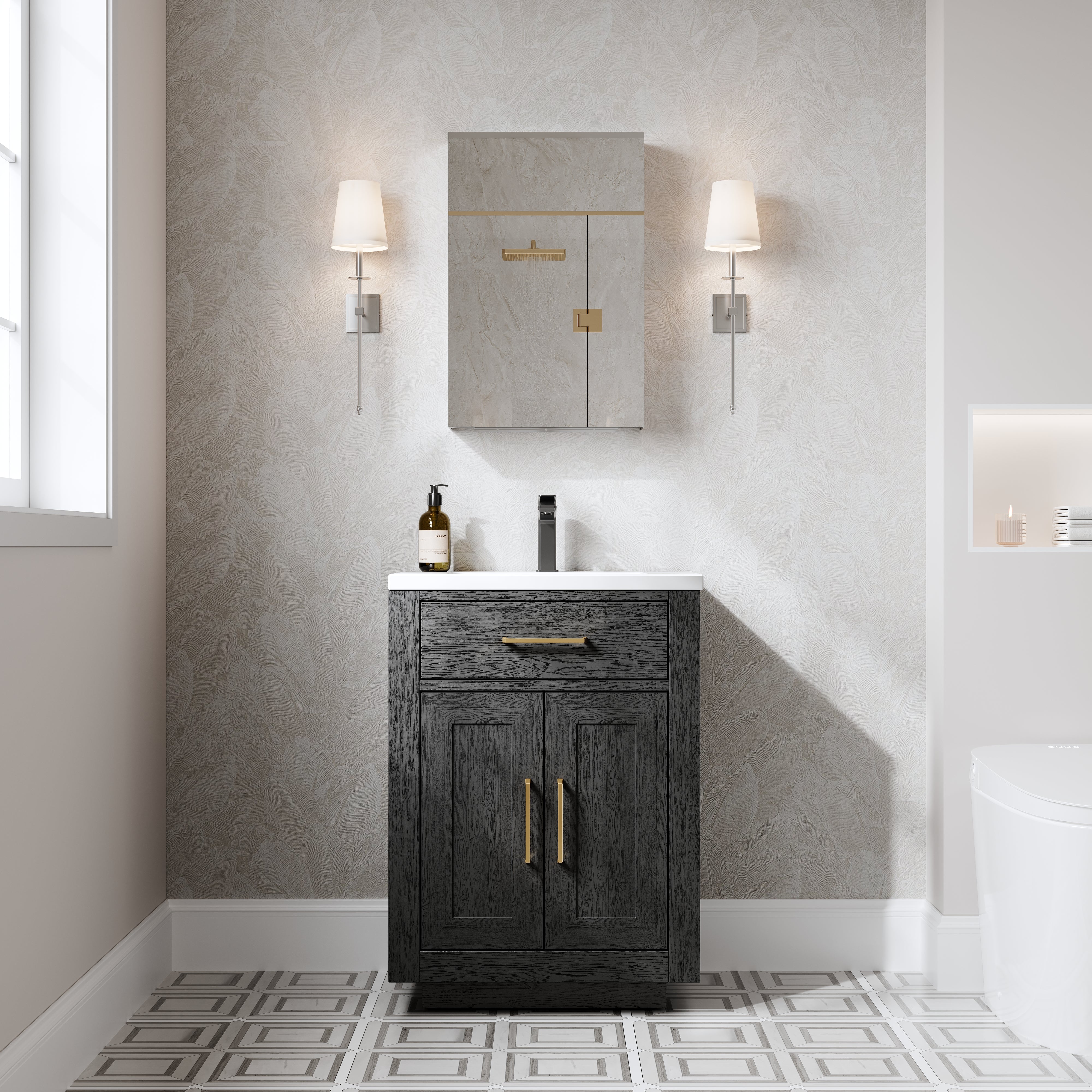 16 in.×24 in. Copper-Free Tri-Views Mirror Cabinet with Adjustable Shelves and Left Swing Door