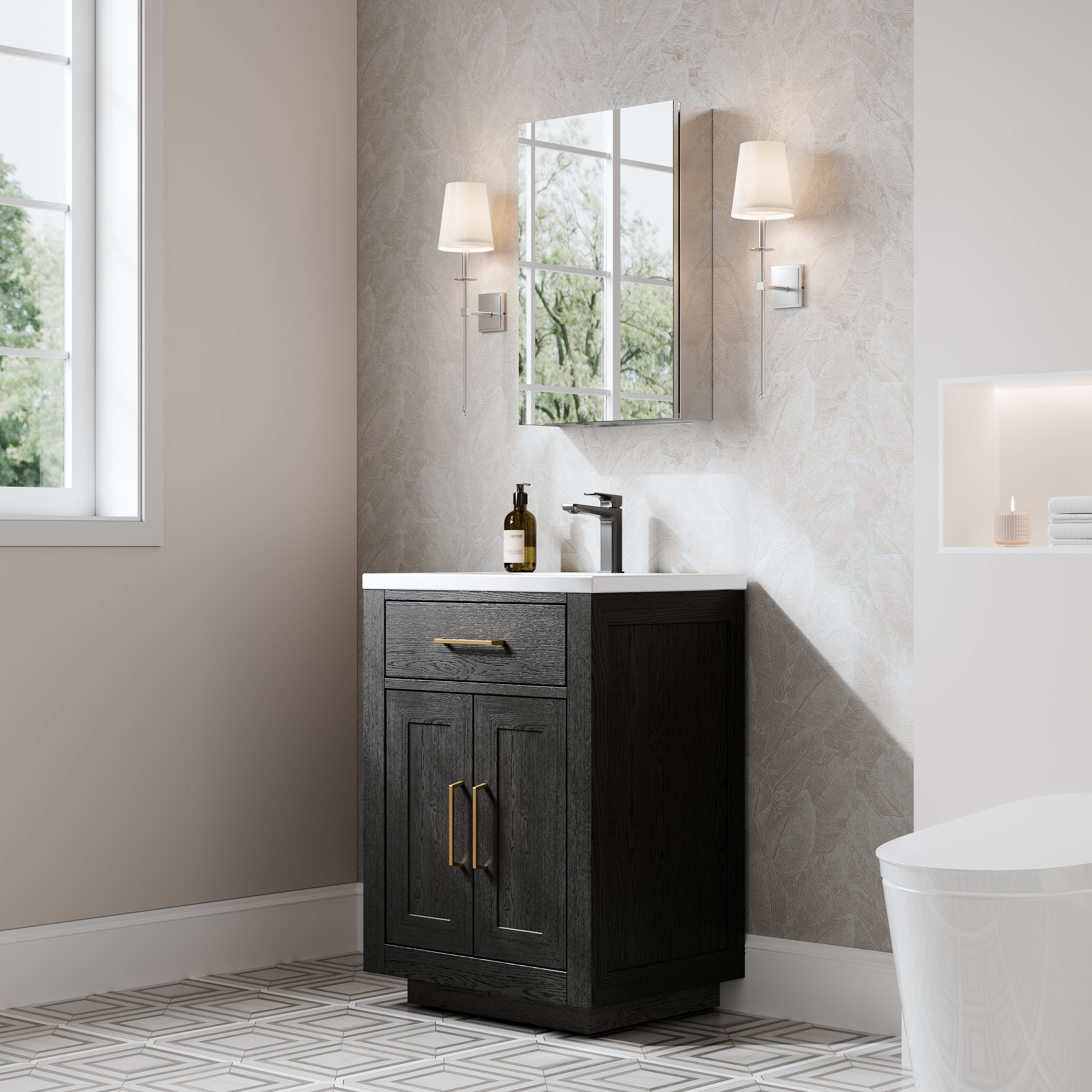16 in.×24 in. Copper-Free Tri-Views Mirror Cabinet with Adjustable Shelves and Left Swing Door