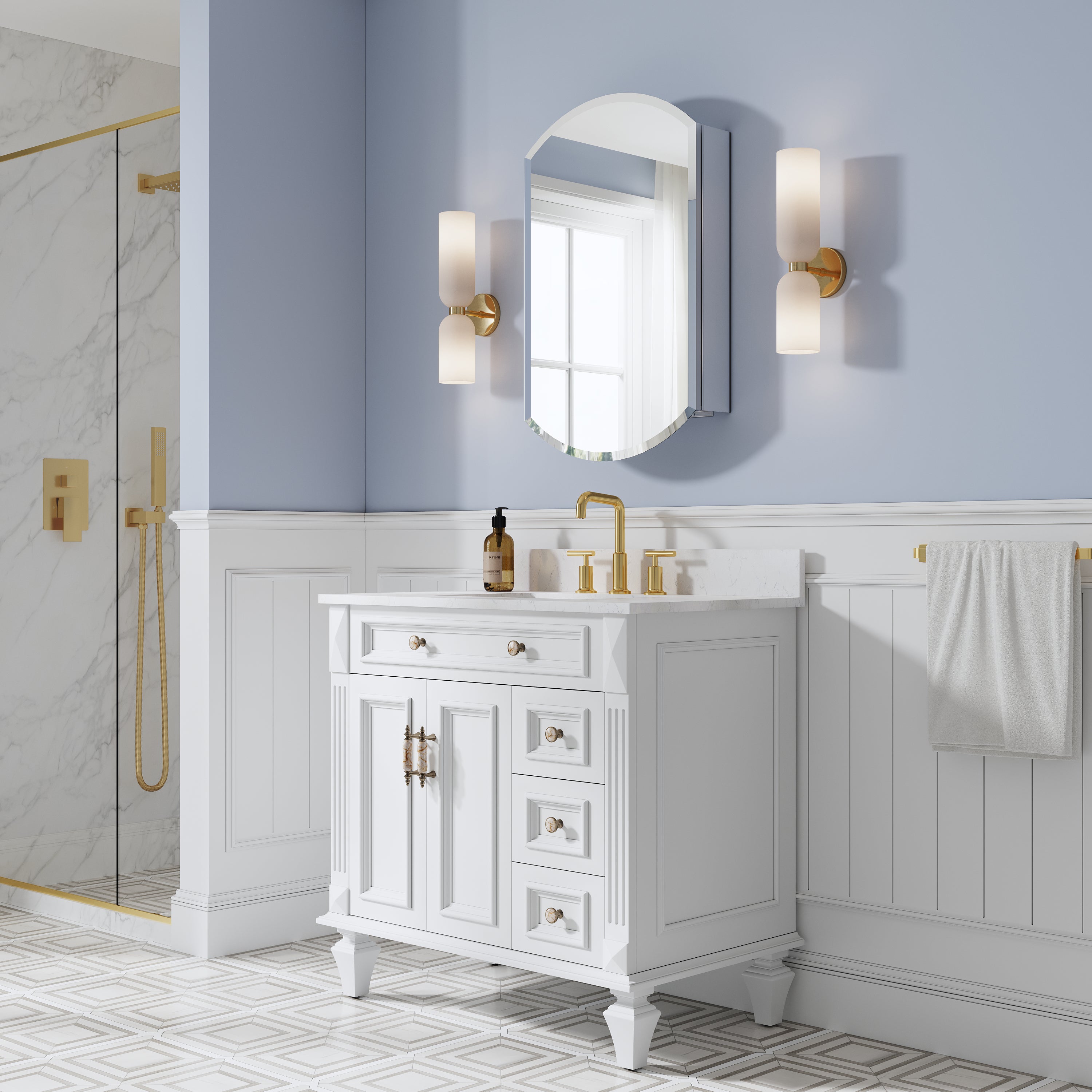 20 in. ×32 in. Copper-Free Tri-Views Bathroom Medicine Cabinet with Beveled Edge Mirrored Door, Recessed/Surface Mount