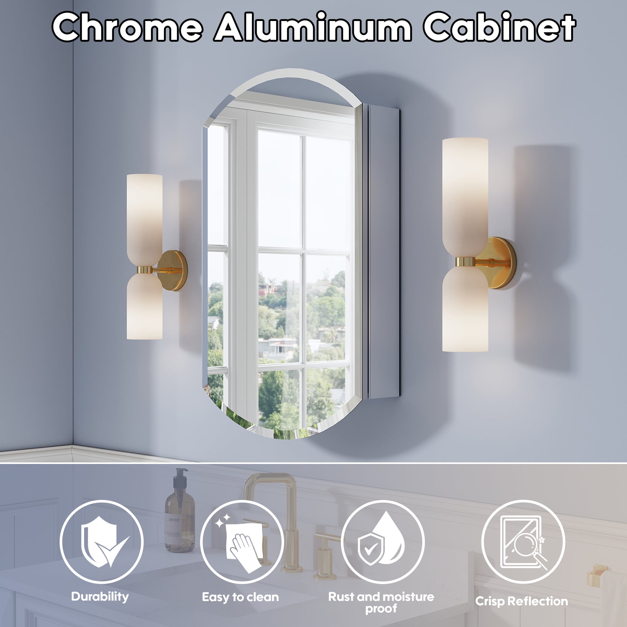 20 in. ×32 in. Copper-Free Tri-Views Bathroom Medicine Cabinet with Beveled Edge Mirrored Door, Recessed/Surface Mount