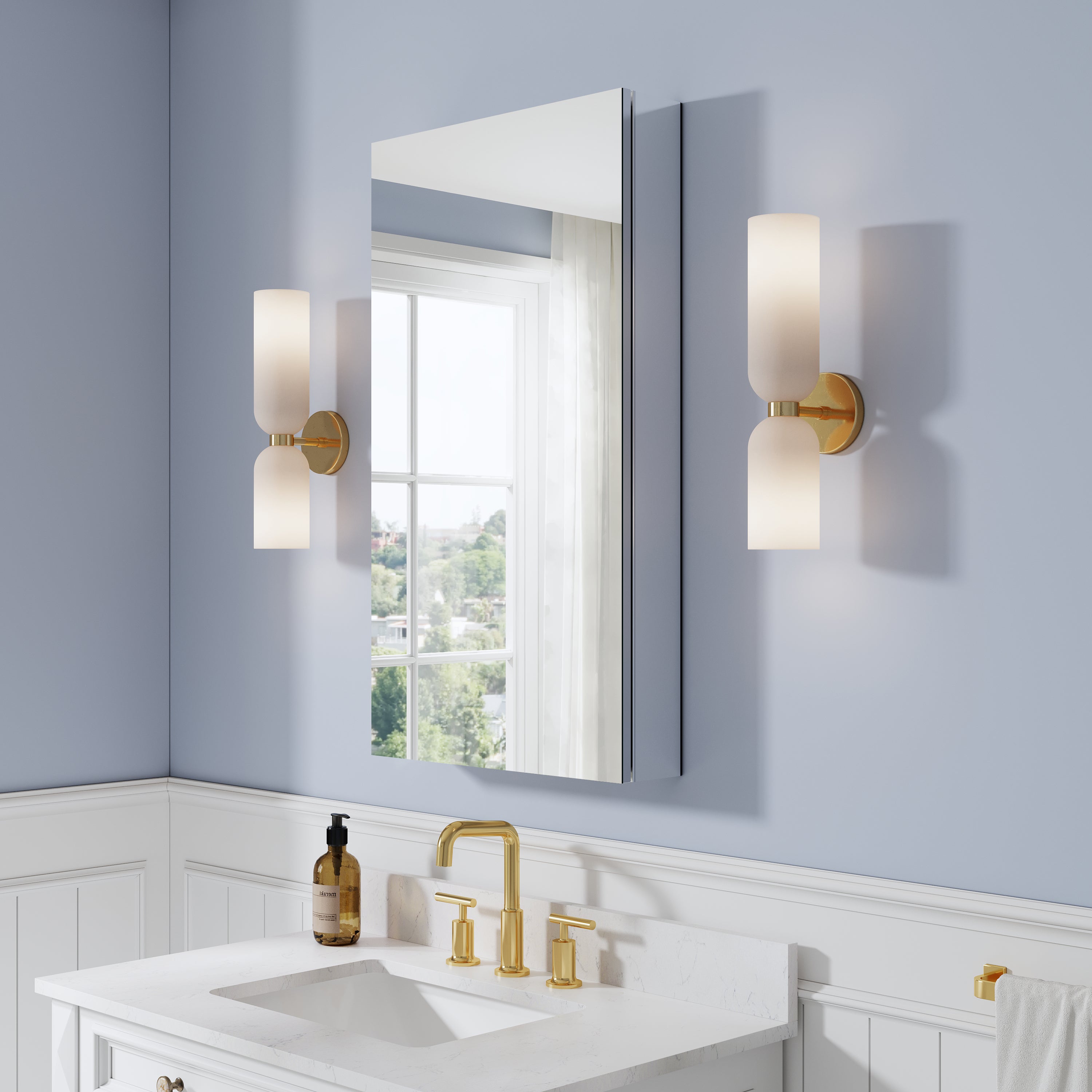 20 in. ×36 in. Copper-Free Tri-Views Mirror Medicine Cabinet, Recessed/Surface Mount and Right Swing Door