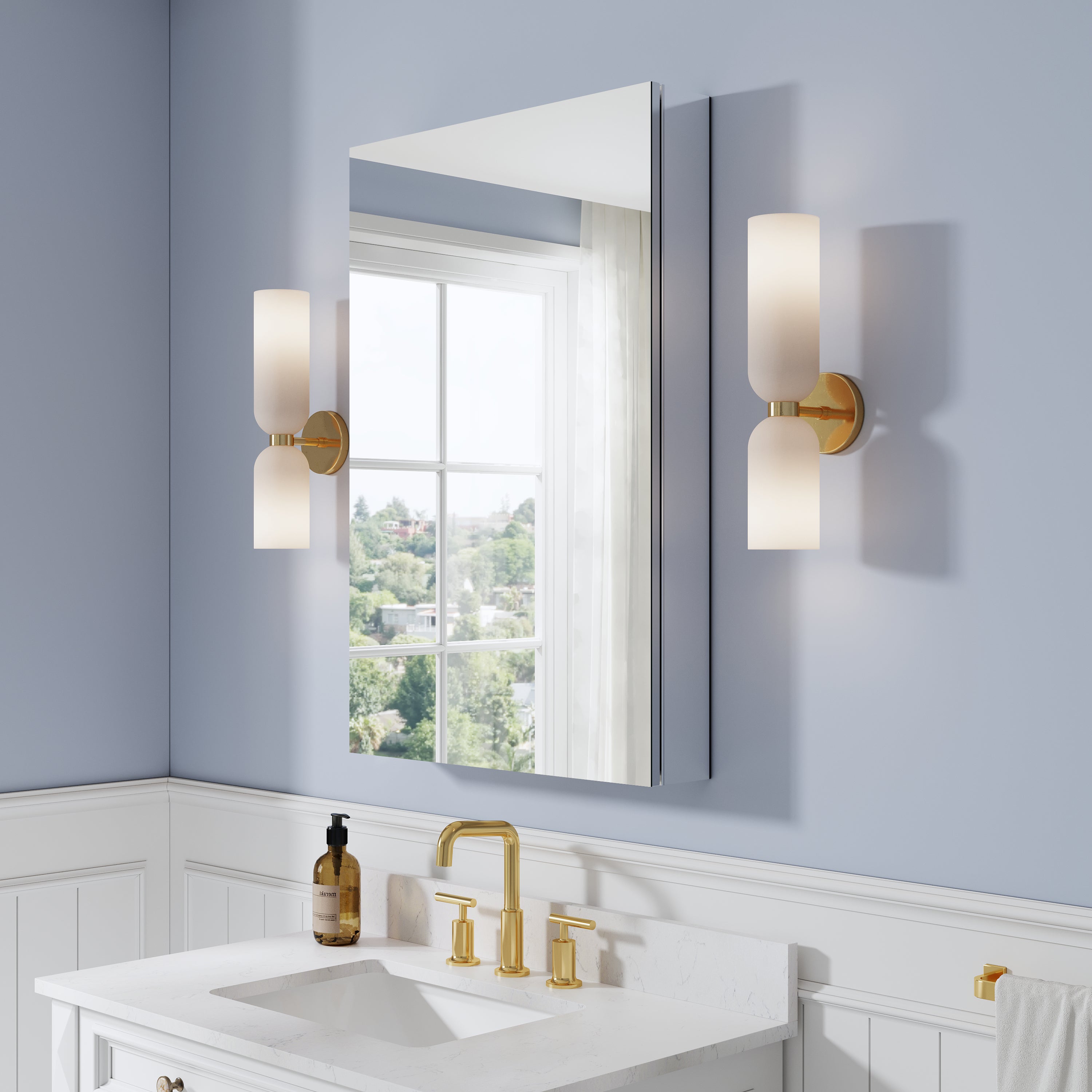 24 in. ×36 in. Copper-Free Tri-Views Mirror Medicine Cabinet, Recessed/Surface Mount and Left Swing Door
