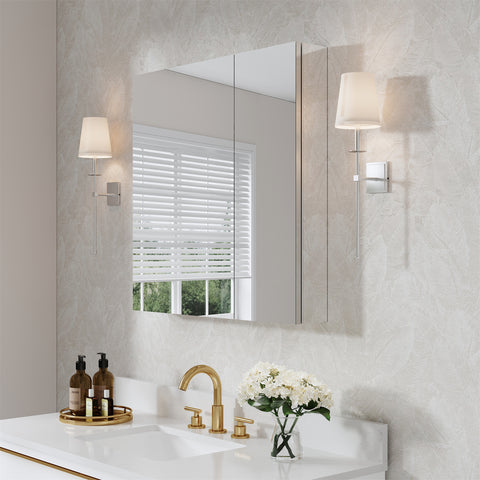 30 in. x30 in. Copper-Free Tri-Views Mirror Cabinet with Adjustable Shelves and Dual Swing Doors