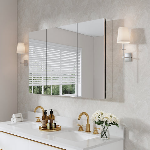 48 in.×30 in. Copper-Free Tri-Views Mirror Cabinet with Adjustable Shelves and Triple Swing Doors