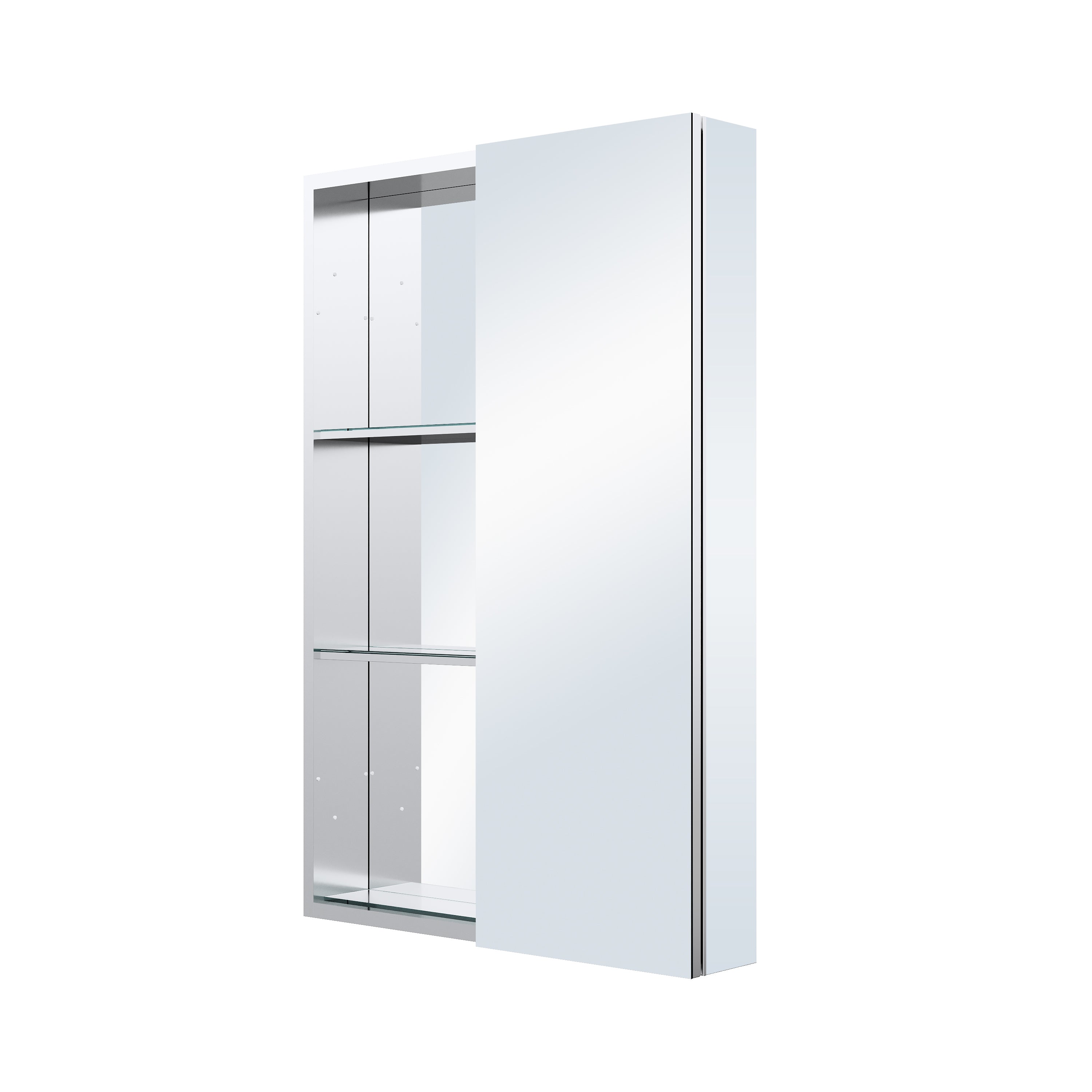 24 in. ×36 in. Bathroom Medicine Cabinet Set with Copper-Free Tri-View Mirror and Open Side Cabinet, Recessed or Surface Mount