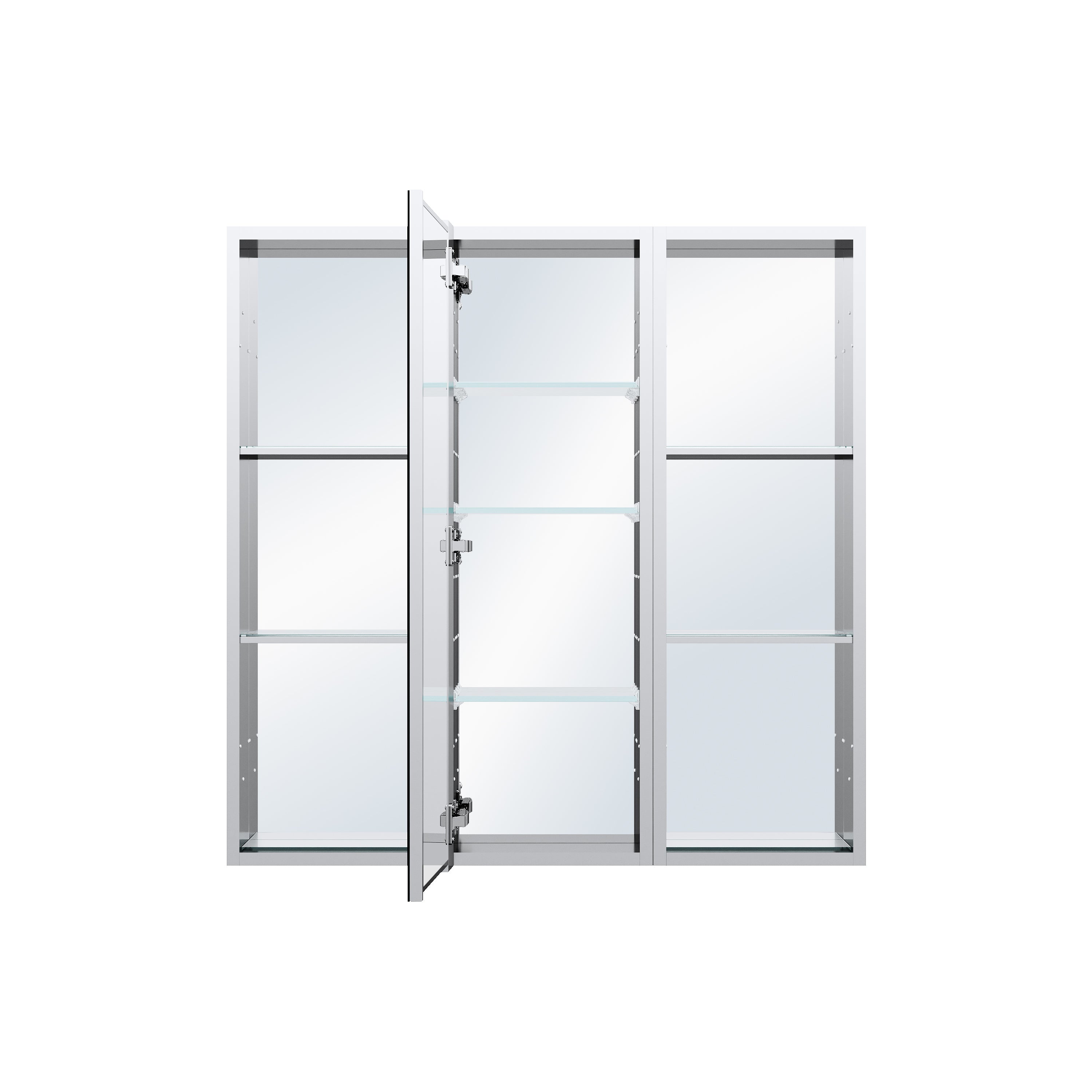 36 in. ×36 in. Bathroom Medicine Cabinet Set with Copper-Free Tri-View Mirror and Open Side Cabinet, Recessed or Surface Mount