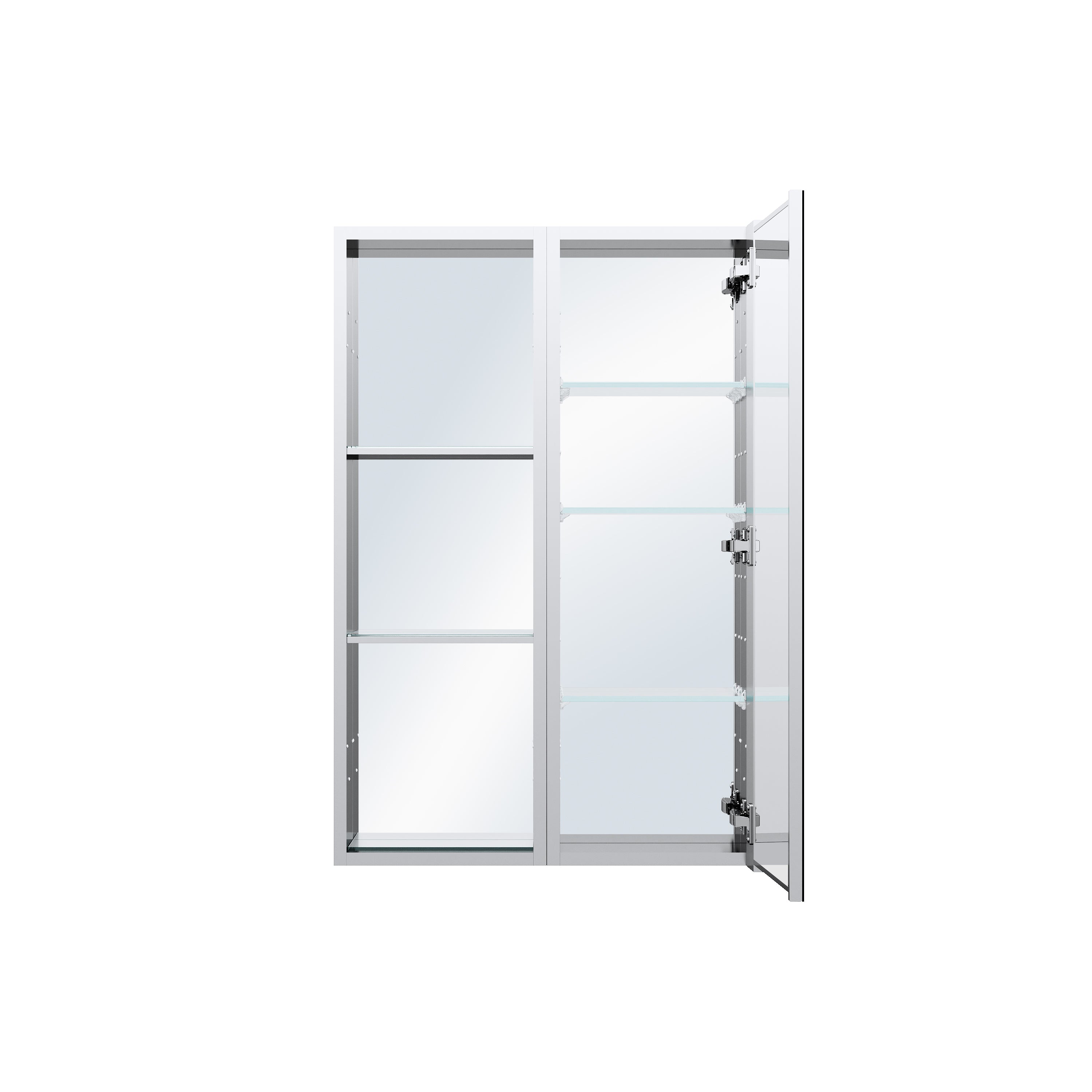 24 in. ×36 in. Bathroom Medicine Cabinet Set with Copper-Free Tri-View Mirror and Open Side Cabinet, Recessed or Surface Mount