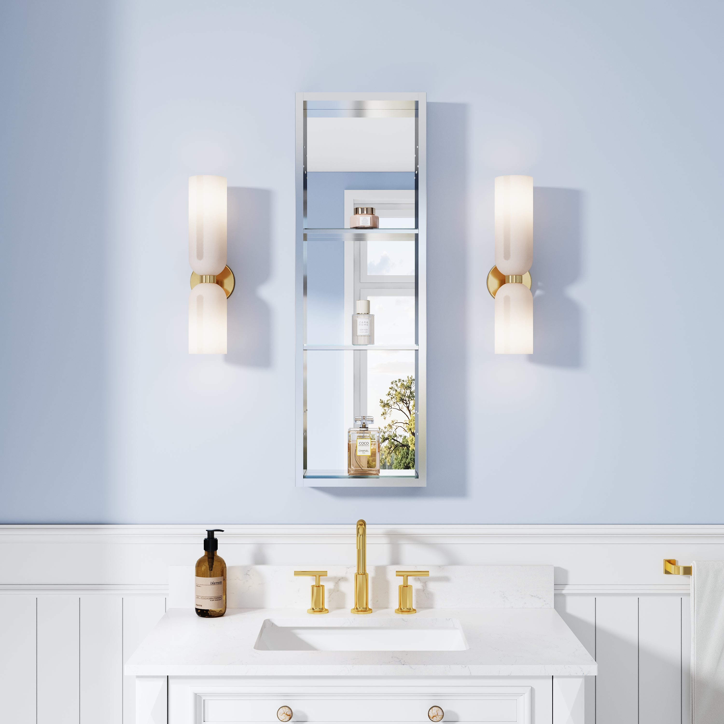 12 in.×36 in. Recessed/Surface Mount Open Medicine Cabinet No Mirror with 2 Shelves and 3 PCS Tempered Glass