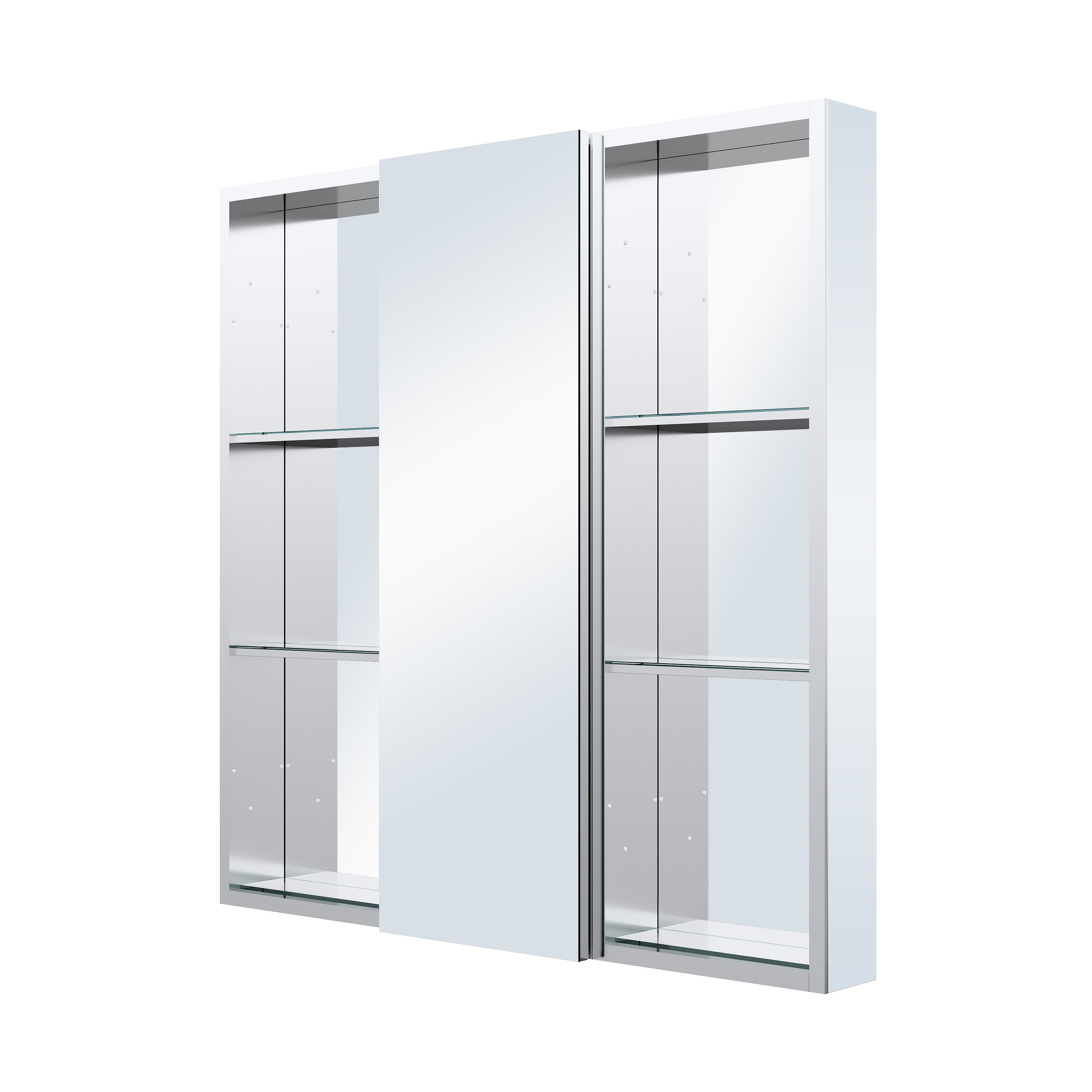 36 in. ×36 in. Bathroom Medicine Cabinet Set with Copper-Free Tri-View Mirror and Open Side Cabinet, Recessed or Surface Mount