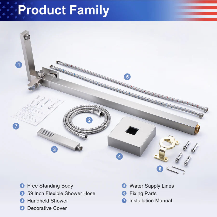 Freestanding Single Handle Bath Tub Filler Faucet with Hand Shower