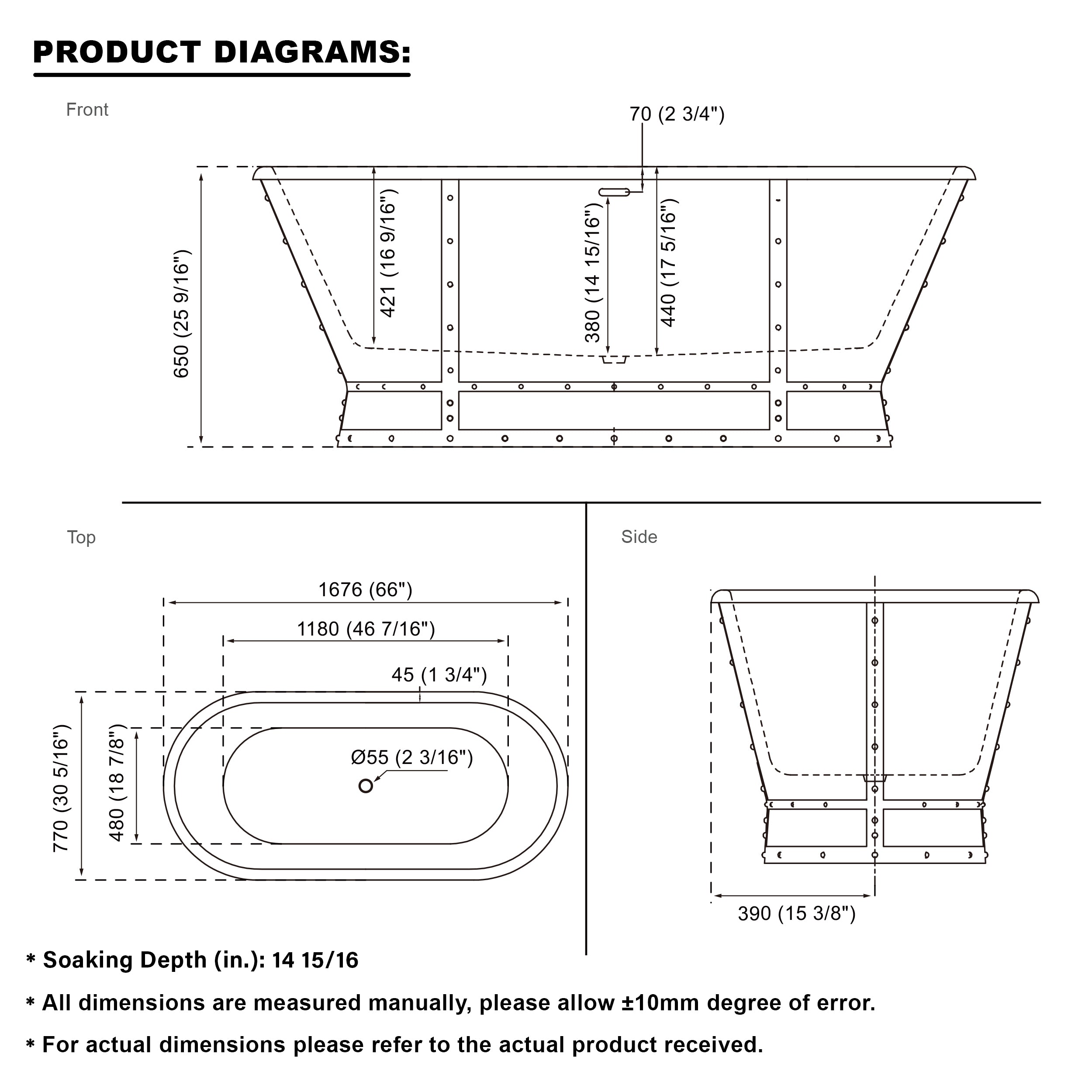 66" Freestanding Glossy White Acrylic Bathtub with Integrated Overflow