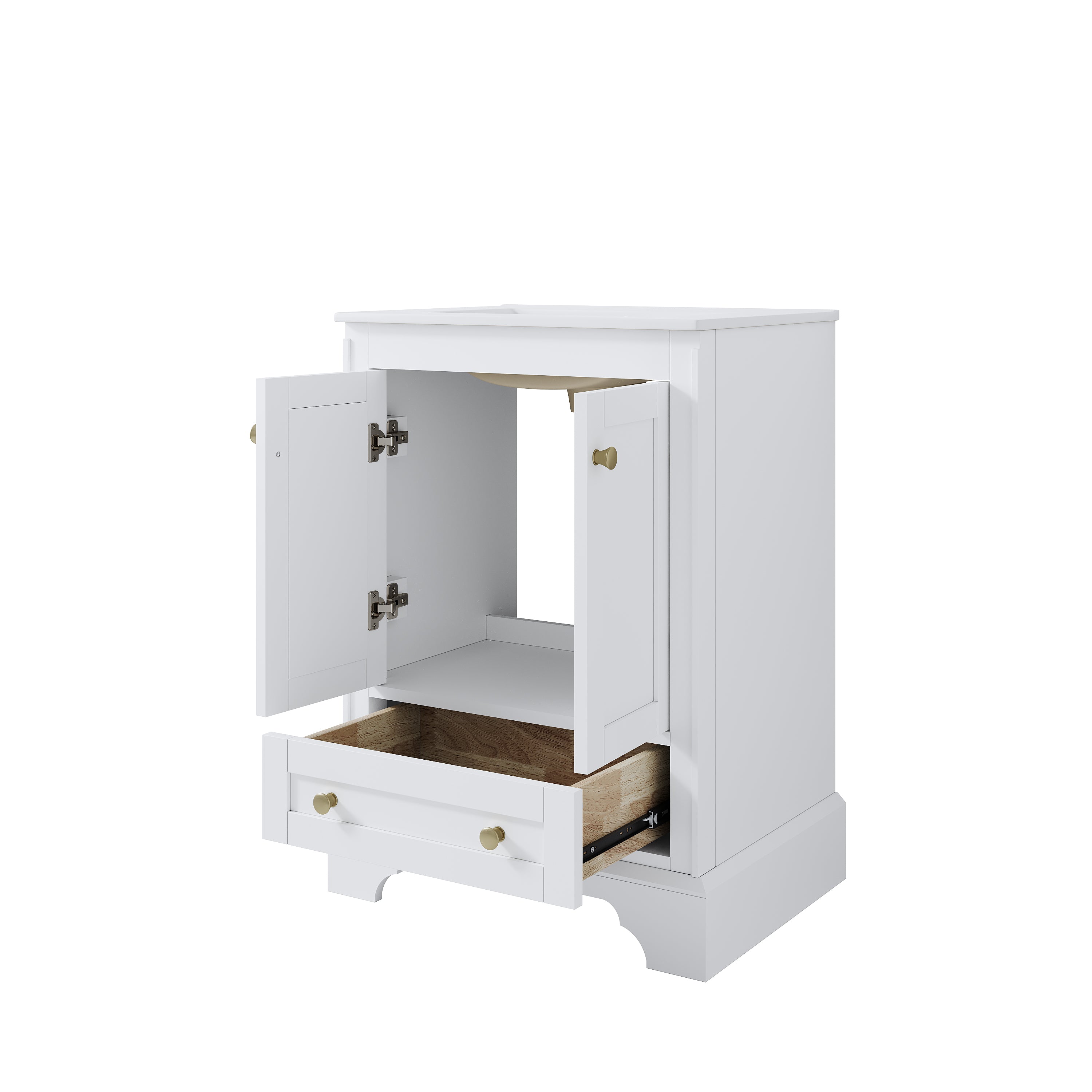 24 inch Bathroom Vanity with Sink Combo Set, Solid Wood Bathroom Storage Cabinet with Soft-Closing Doors, White