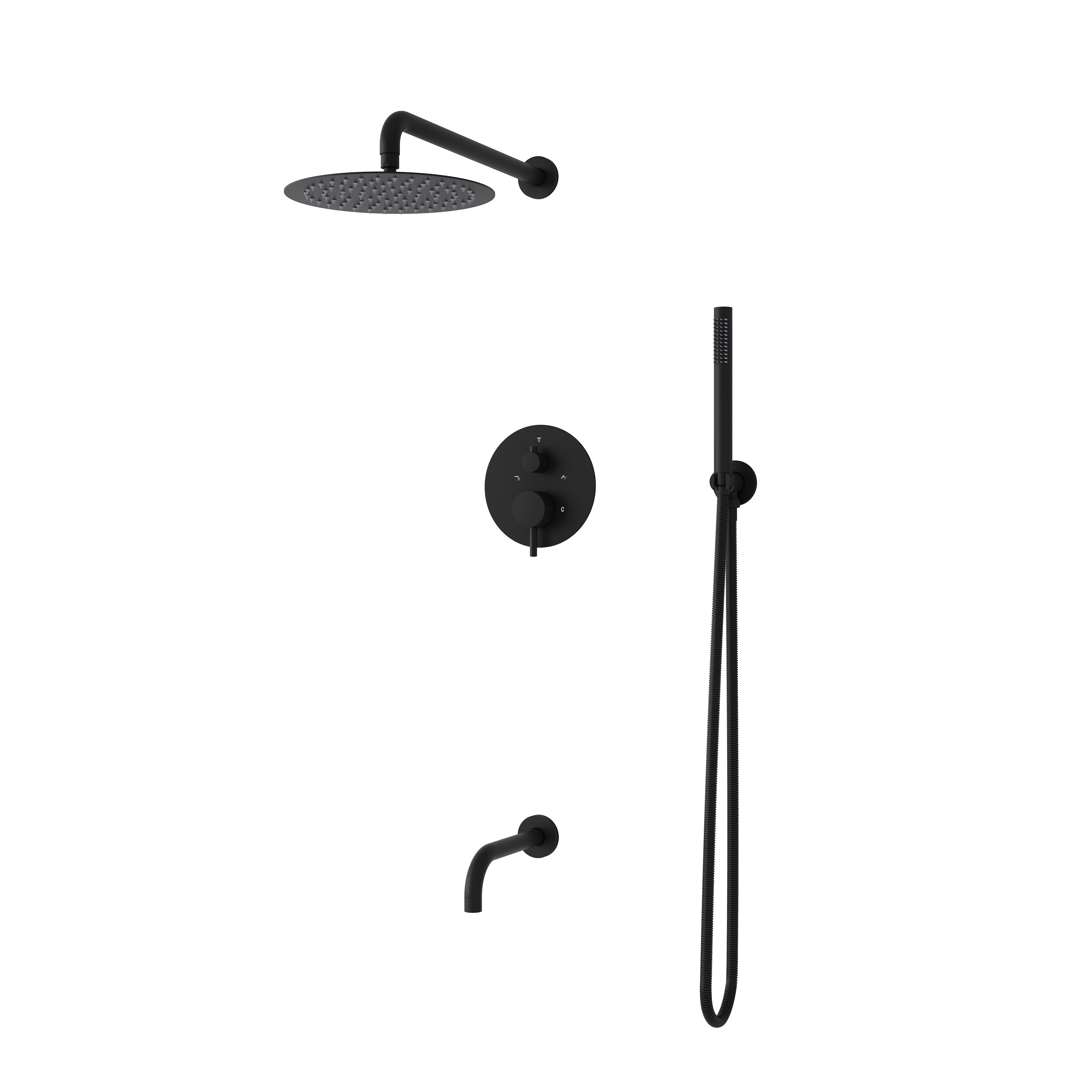 3-Function Shower System with Tub Spout, 10-Inch Rainfall Head & Handheld – Pressure Balance Valve, 304 Stainless Steel