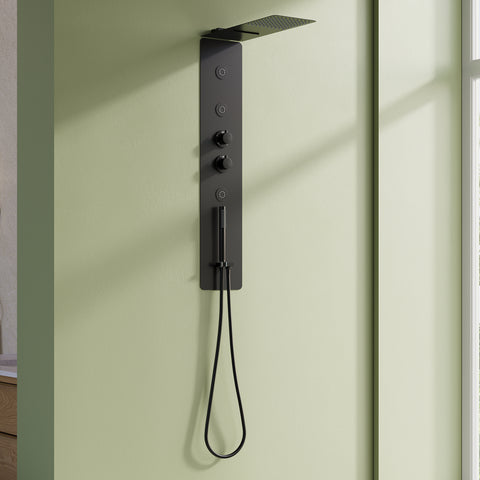 Stainless Steel Shower System with Ultra-Thin Dual-Function Rainfall Head, Handheld, Body Jets