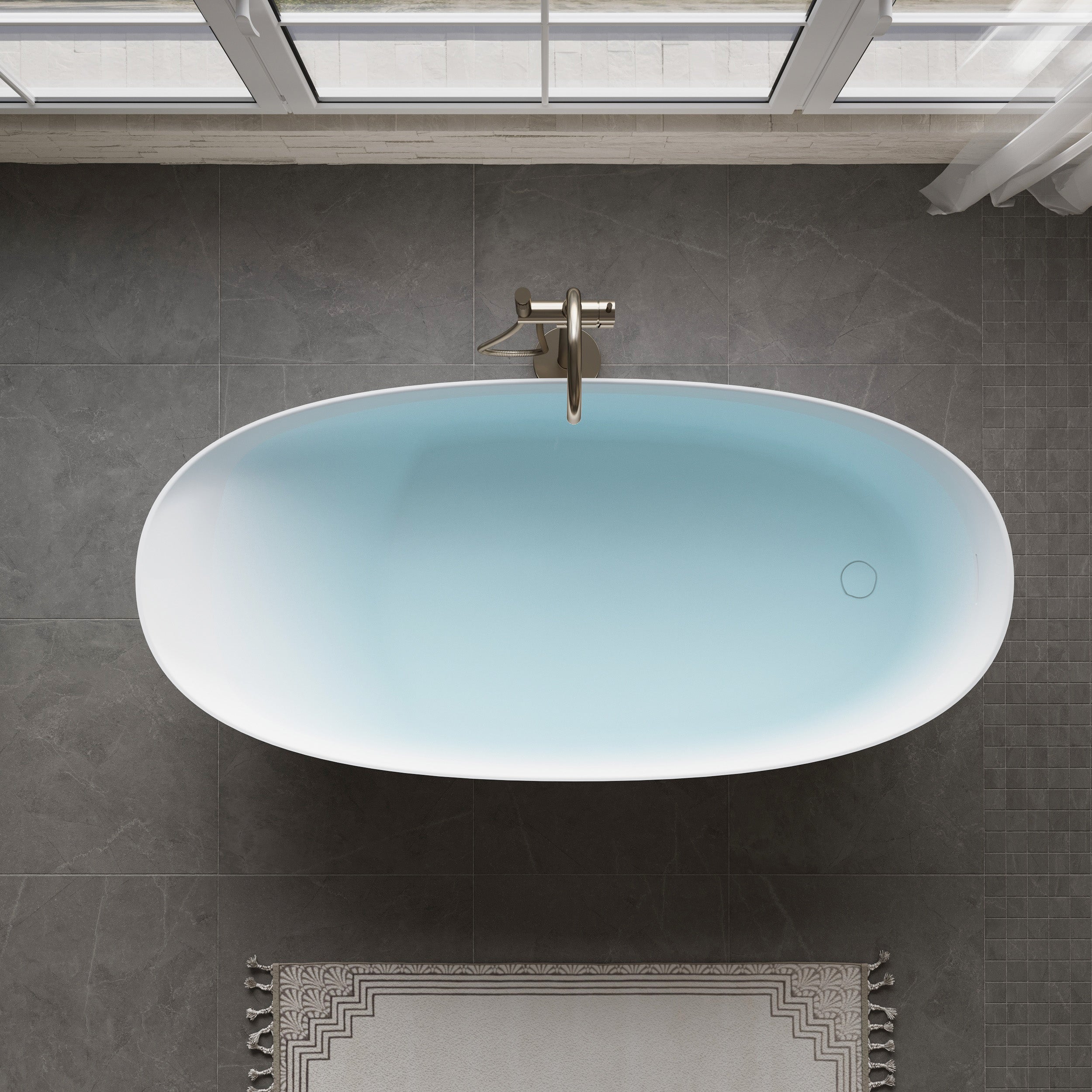 67" Matte White Freestanding Solid Surface Bathtub with Overflow and Drain, 74 Gallons