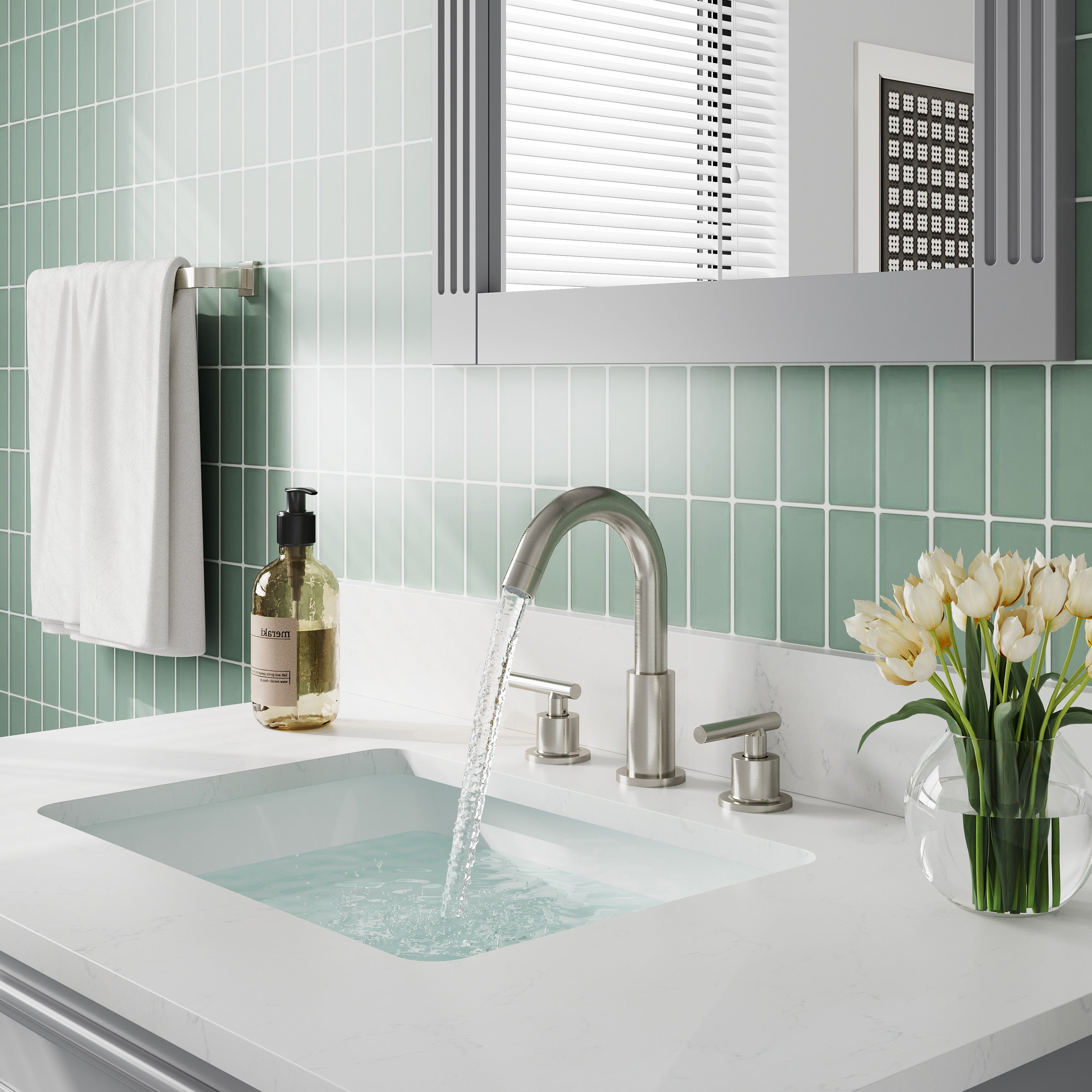 Modern Bathroom Basin Faucet with 360° Swivel Spout, Dual Handle Hot & Cold Mixer, Water-Saving 1.2 GPM