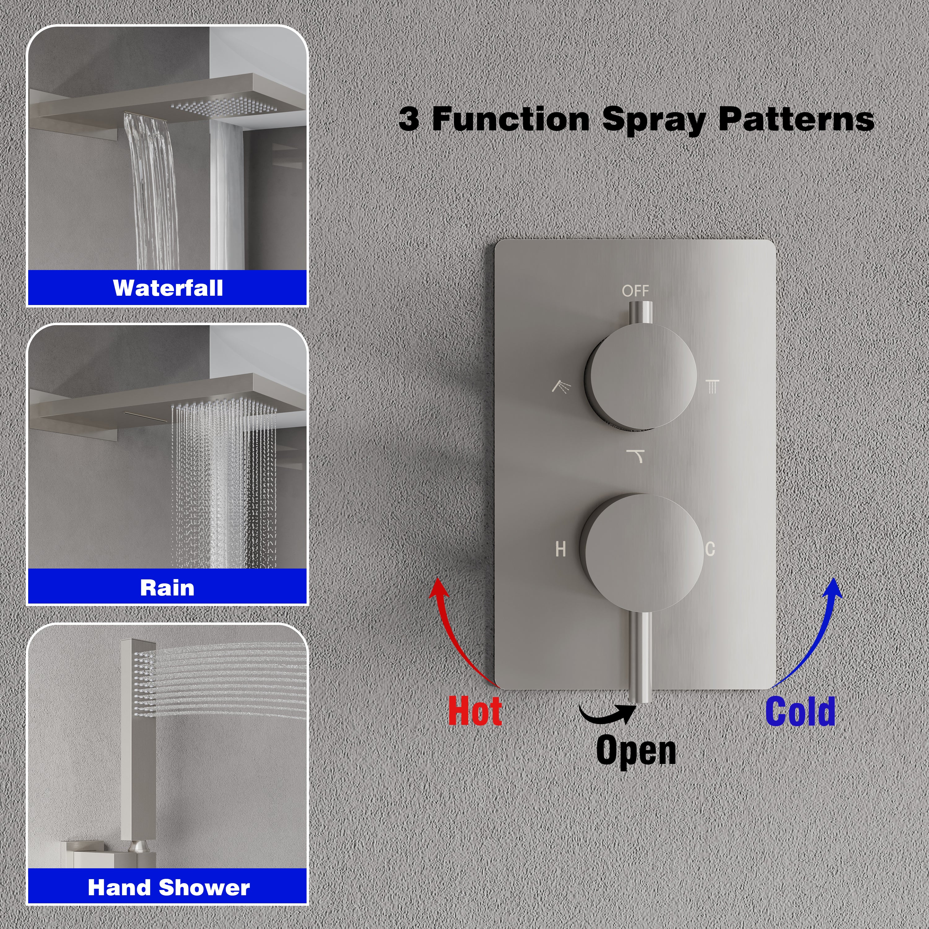 Wall-Mounted Shower System with Rainfall Head, Handheld & 3-Way Diverter – Pressure Balance Valve