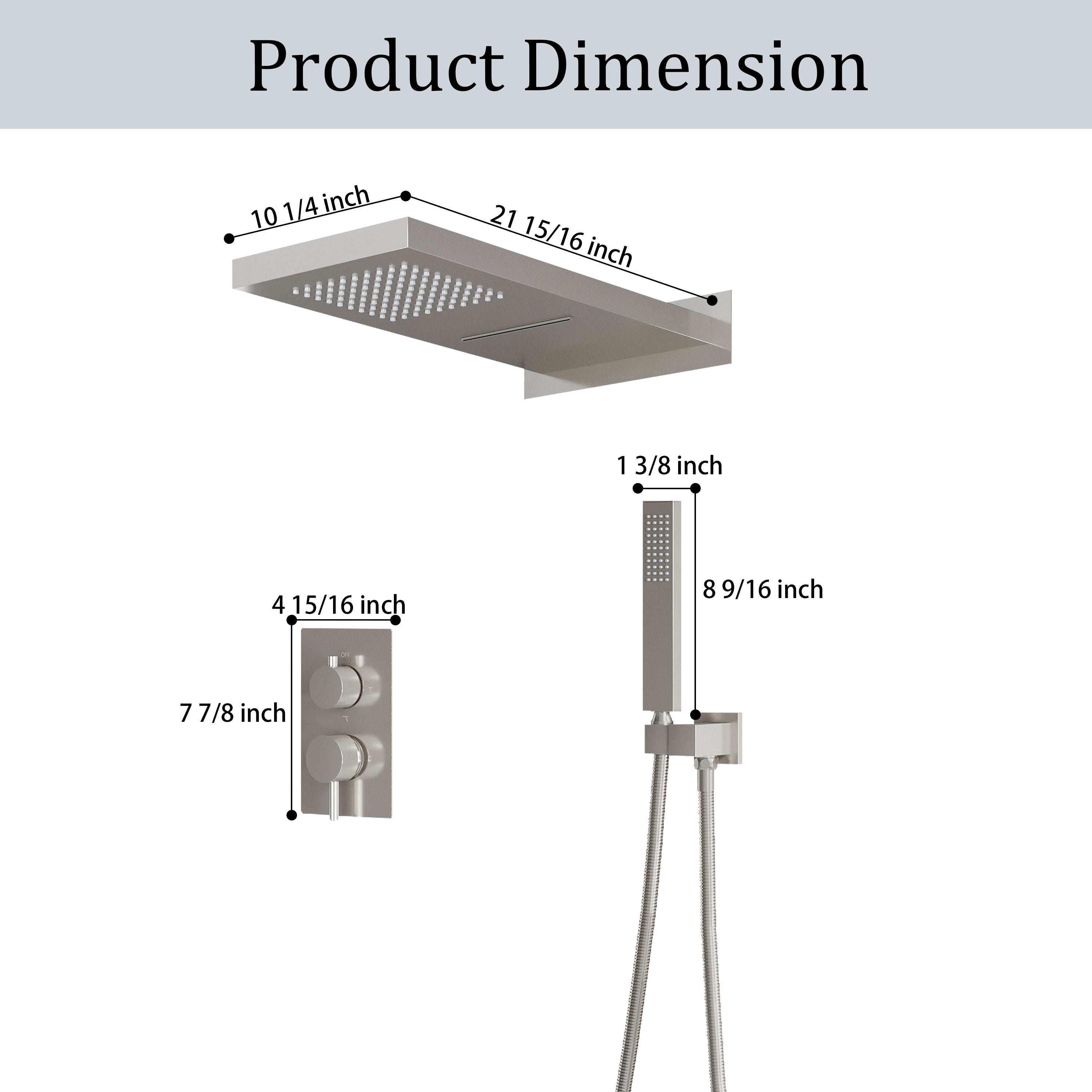 Wall-Mounted Shower System with Rainfall Head, Handheld & 3-Way Diverter – Pressure Balance Valve