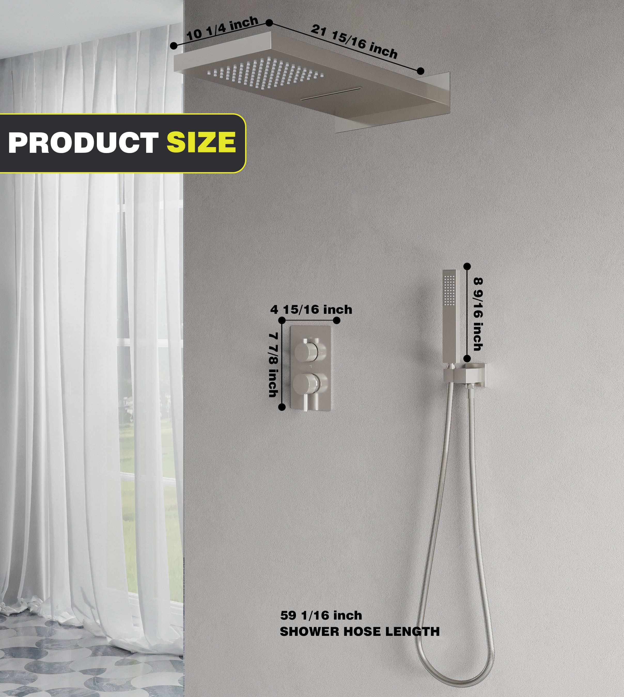 Wall-Mounted Shower System with Rainfall Head, Handheld & 3-Way Diverter – Pressure Balance Valve