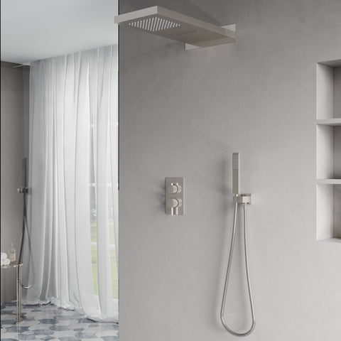 Wall-Mounted Shower System with Rainfall Head, Handheld & 3-Way Diverter – Pressure Balance Valve