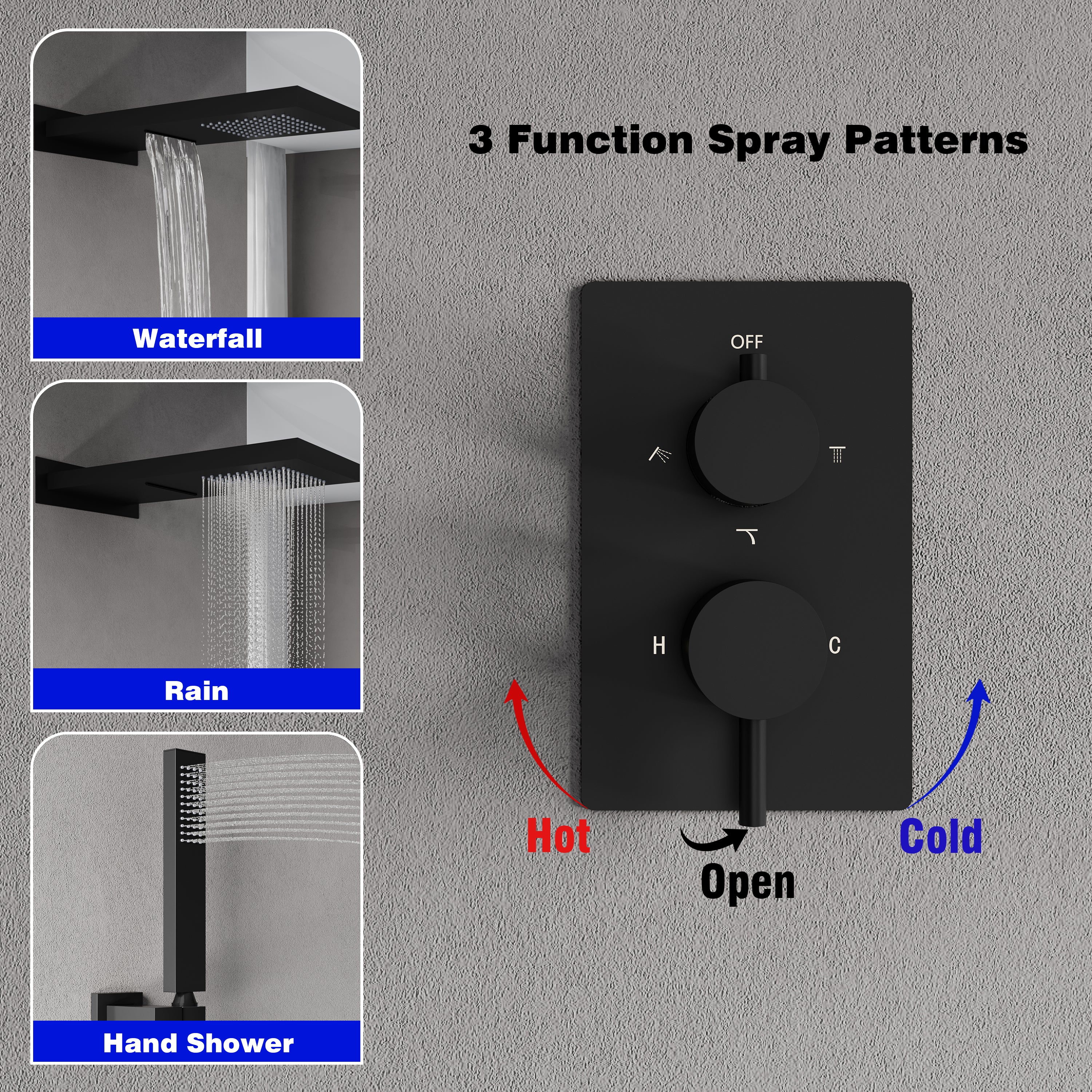 Wall-Mounted Shower System with Rainfall Head, Handheld & 3-Way Diverter – Pressure Balance Valve