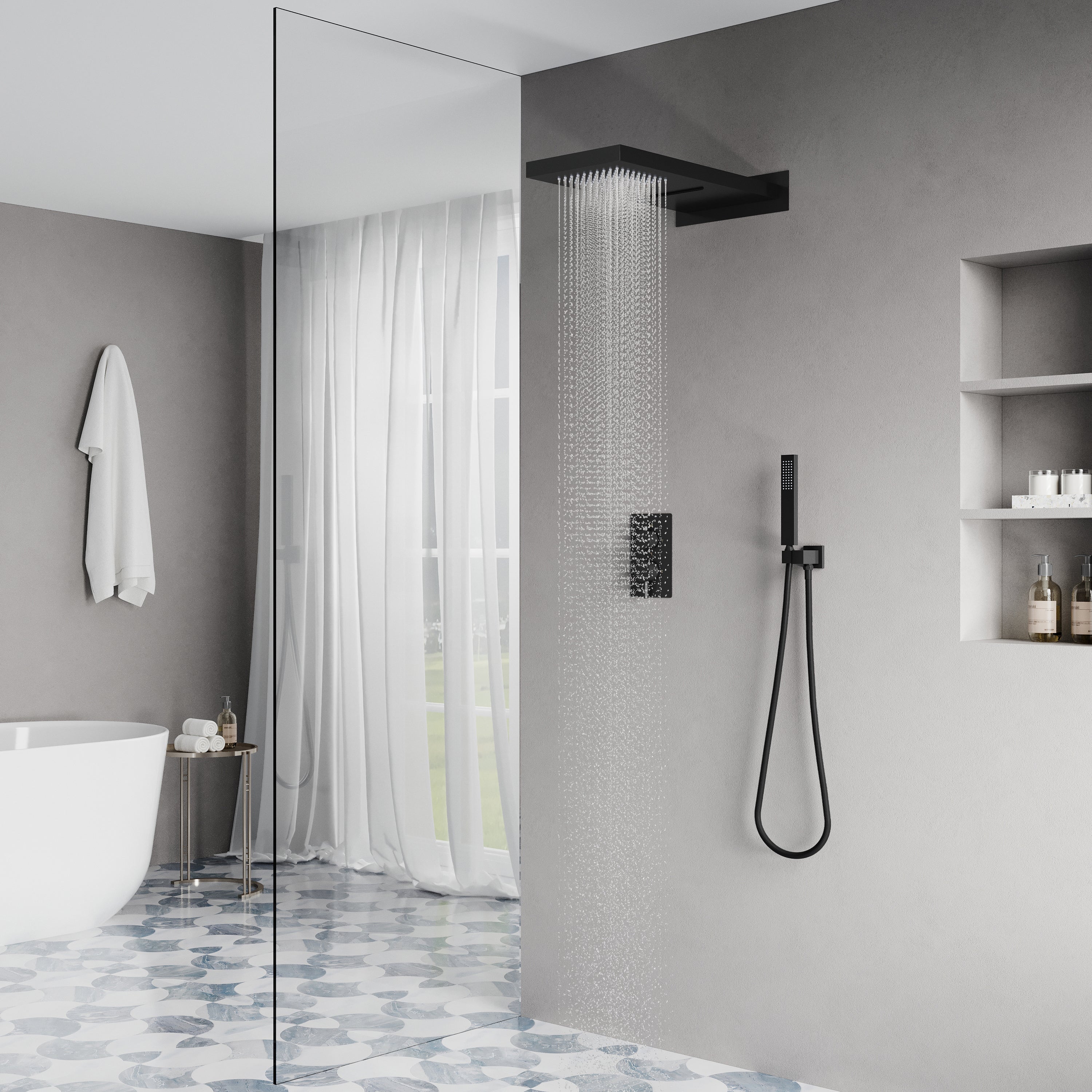 Wall-Mounted Shower System with Rainfall Head, Handheld & 3-Way Diverter – Pressure Balance Valve