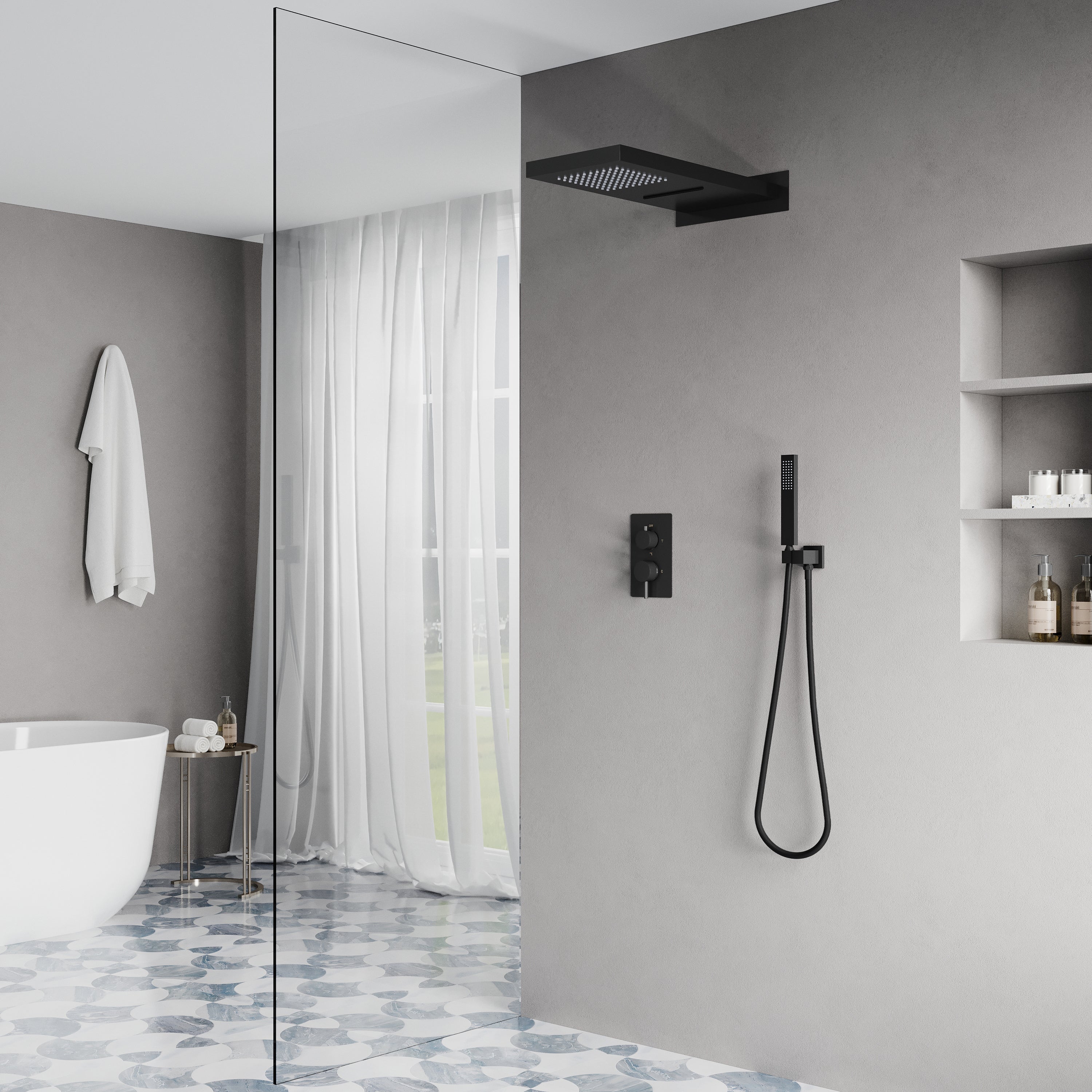 Wall-Mounted Shower System with Rainfall Head, Handheld & 3-Way Diverter – Pressure Balance Valve