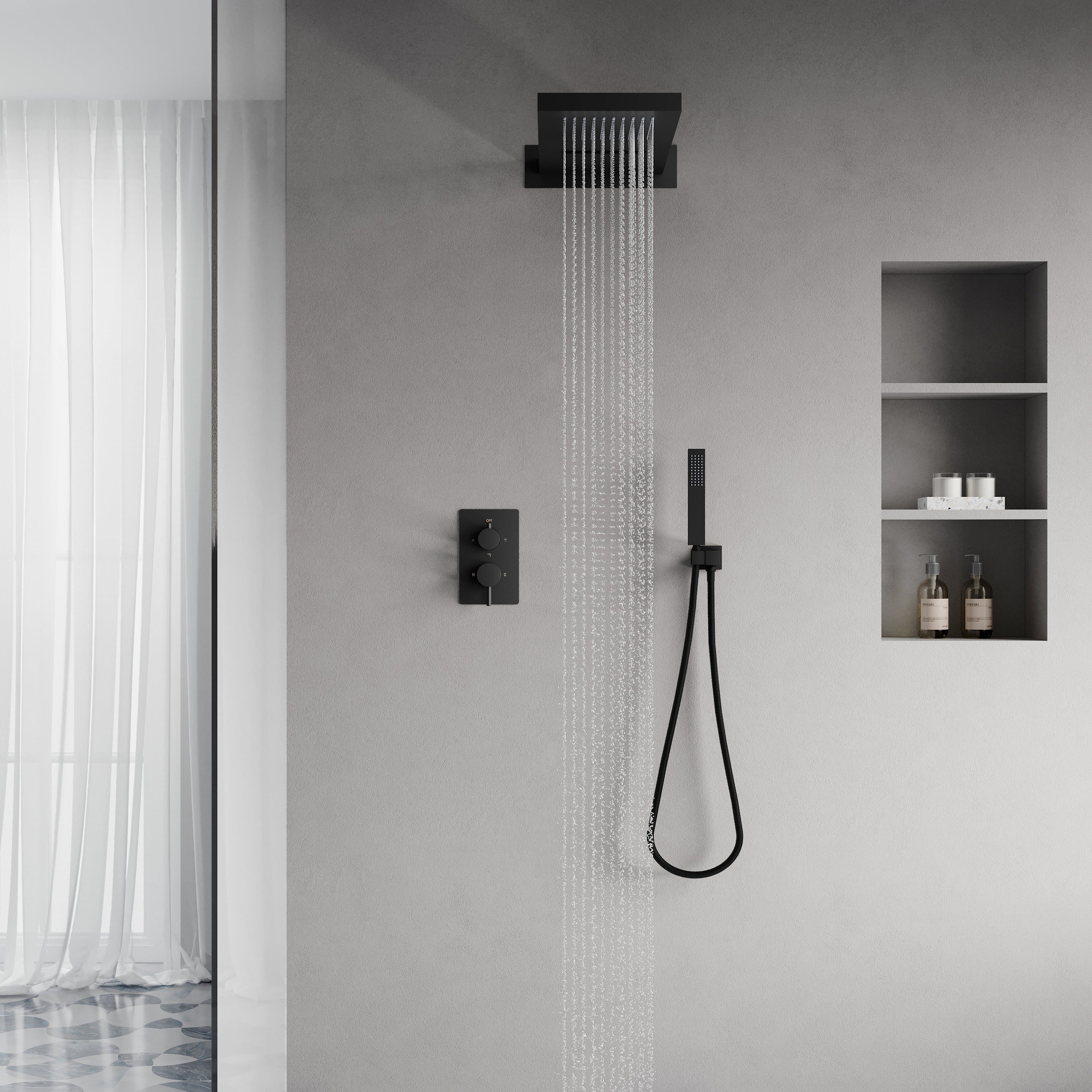 Wall-Mounted Shower System with Rainfall Head, Handheld & 3-Way Diverter – Pressure Balance Valve