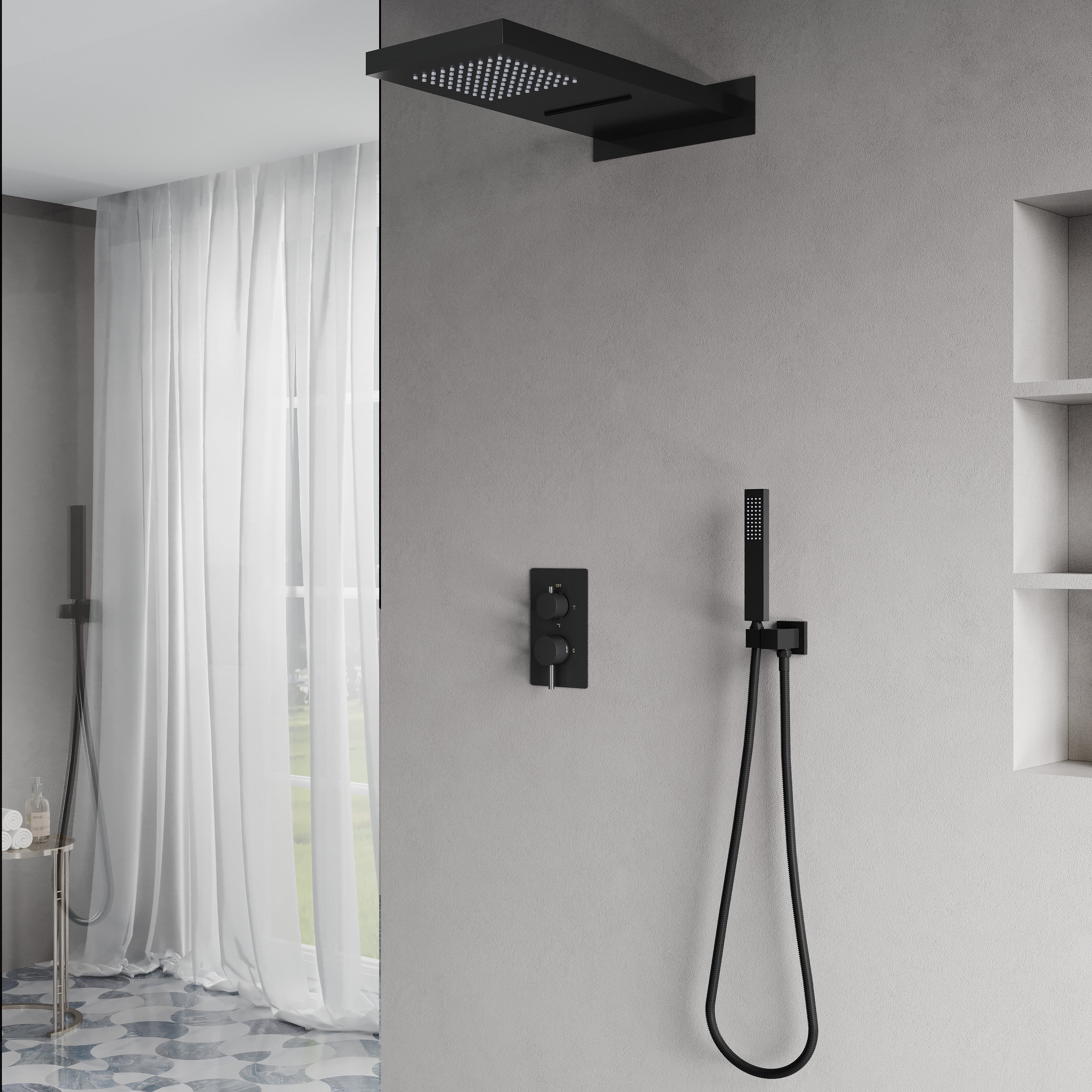 Wall-Mounted Shower System with Rainfall Head, Handheld & 3-Way Diverter – Pressure Balance Valve