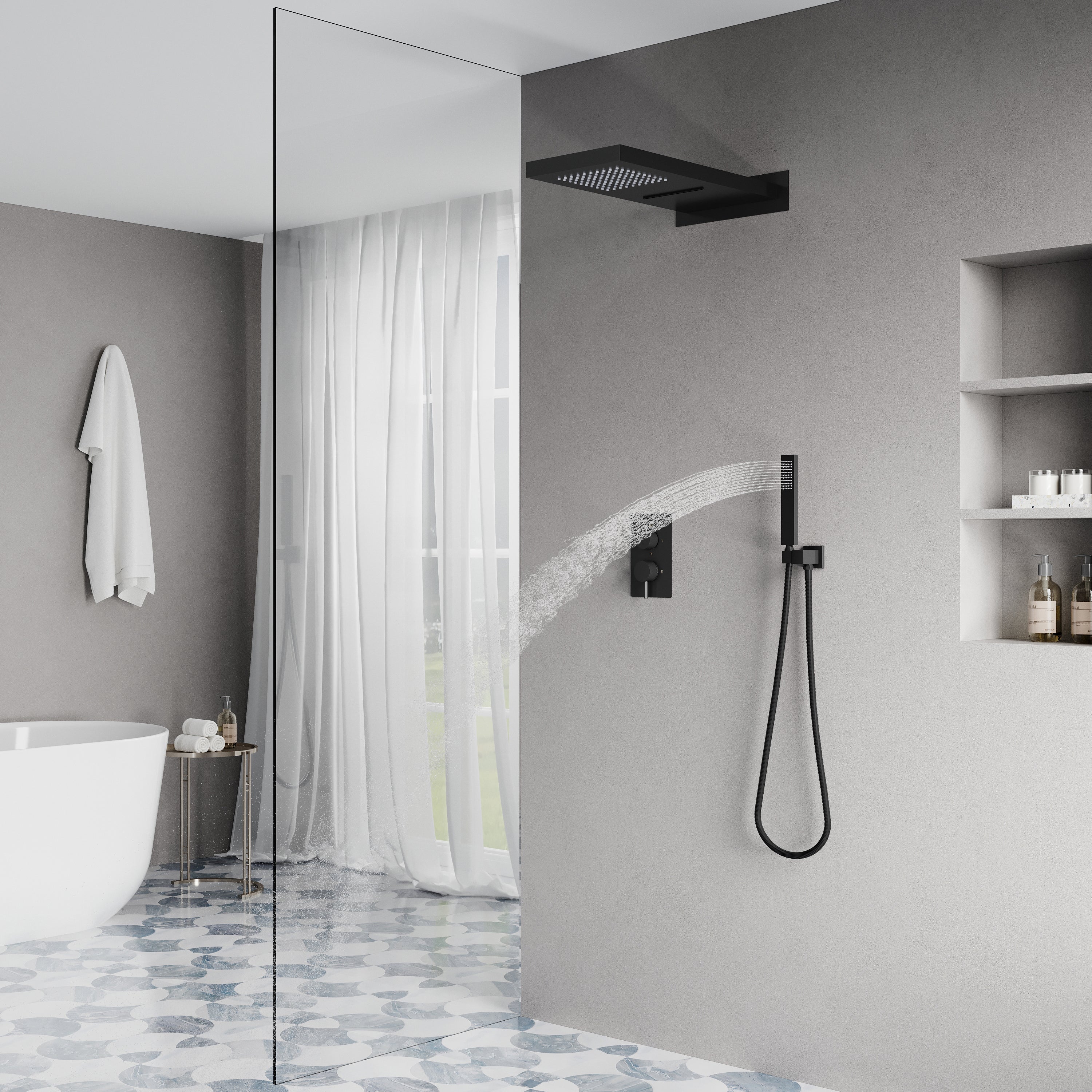 Wall-Mounted Shower System with Rainfall Head, Handheld & 3-Way Diverter – Pressure Balance Valve