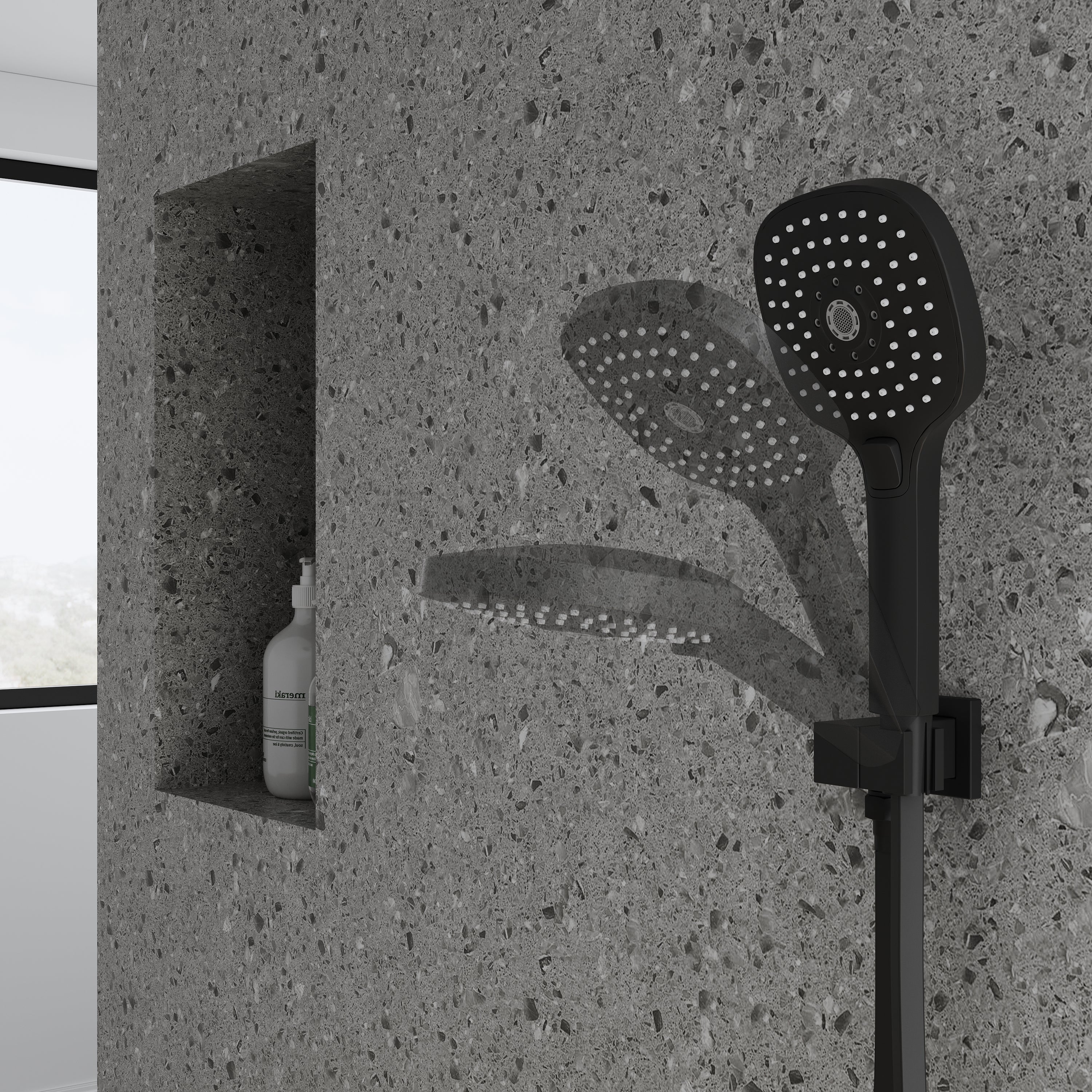 Wall Mount 12" Rainfall Shower Head 2-Spray Combo Shower System Set with 3-Function ABS Hand Shower in Matte Black