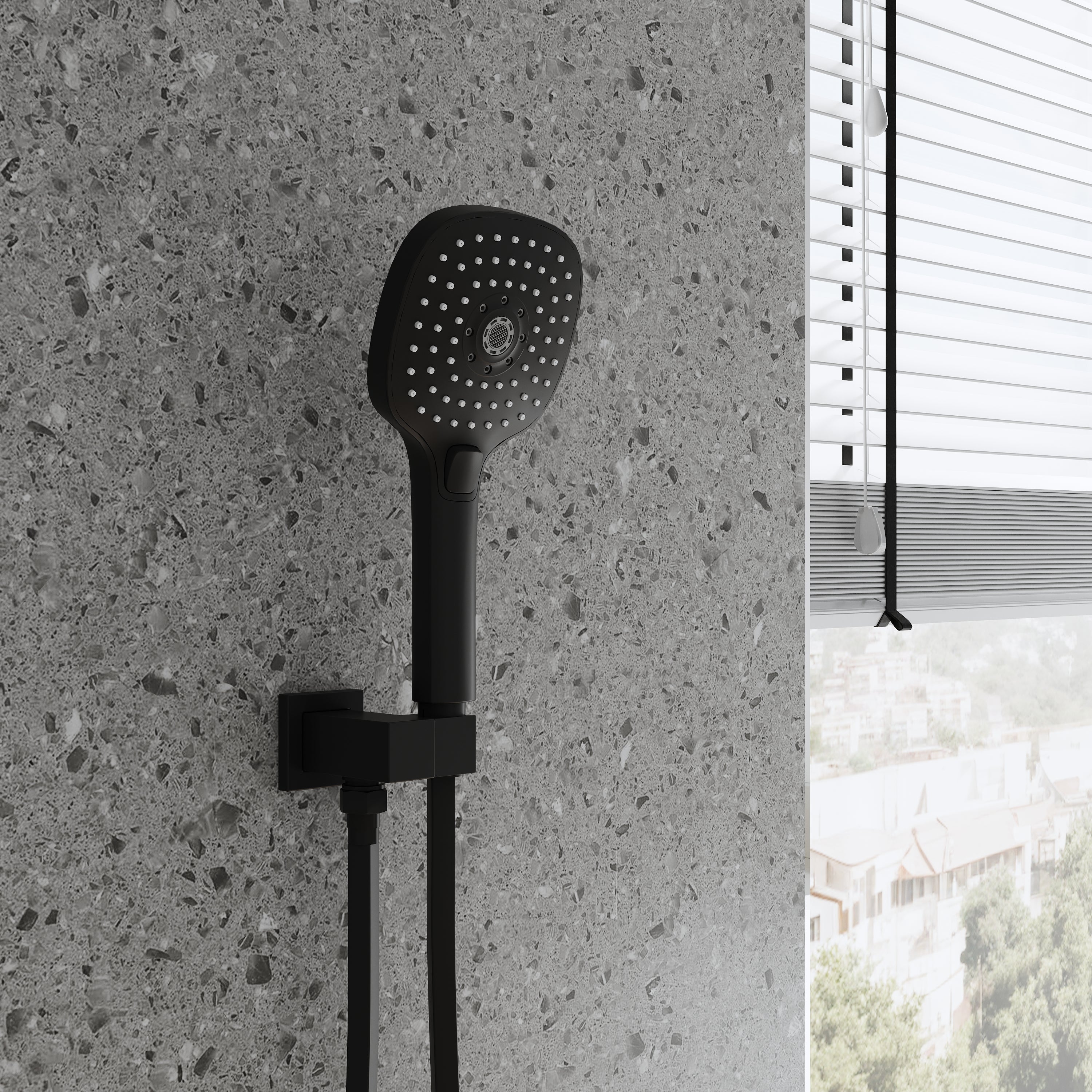Wall Mount 12" Rainfall Shower Head 2-Spray Combo Shower System Set with 3-Function ABS Hand Shower in Matte Black
