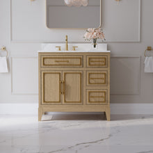36 Inch Luxury Solid Oak Bathroom Vanity with Calacatta Quartz Countertop & Sink, 3 Soft-Close Drawers and 1 Flip Drawer