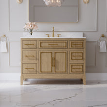 48 Inch Luxury Solid Oak Bathroom Vanity with Calacatta Quartz Countertop & Sink, 6 Soft-Close Drawers and 1 Flip Drawer