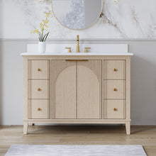 48 Inch Modern Light Oak Solid Wood Bathroom Vanity with White Quartz Countertop & Soft-Close Drawers