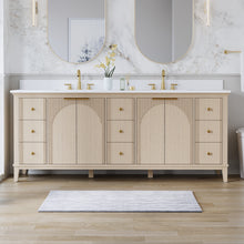 84 Inch Modern Light Oak Solid Wood Bathroom Vanity with White Quartz Countertop & 9 Soft-Close Drawers
