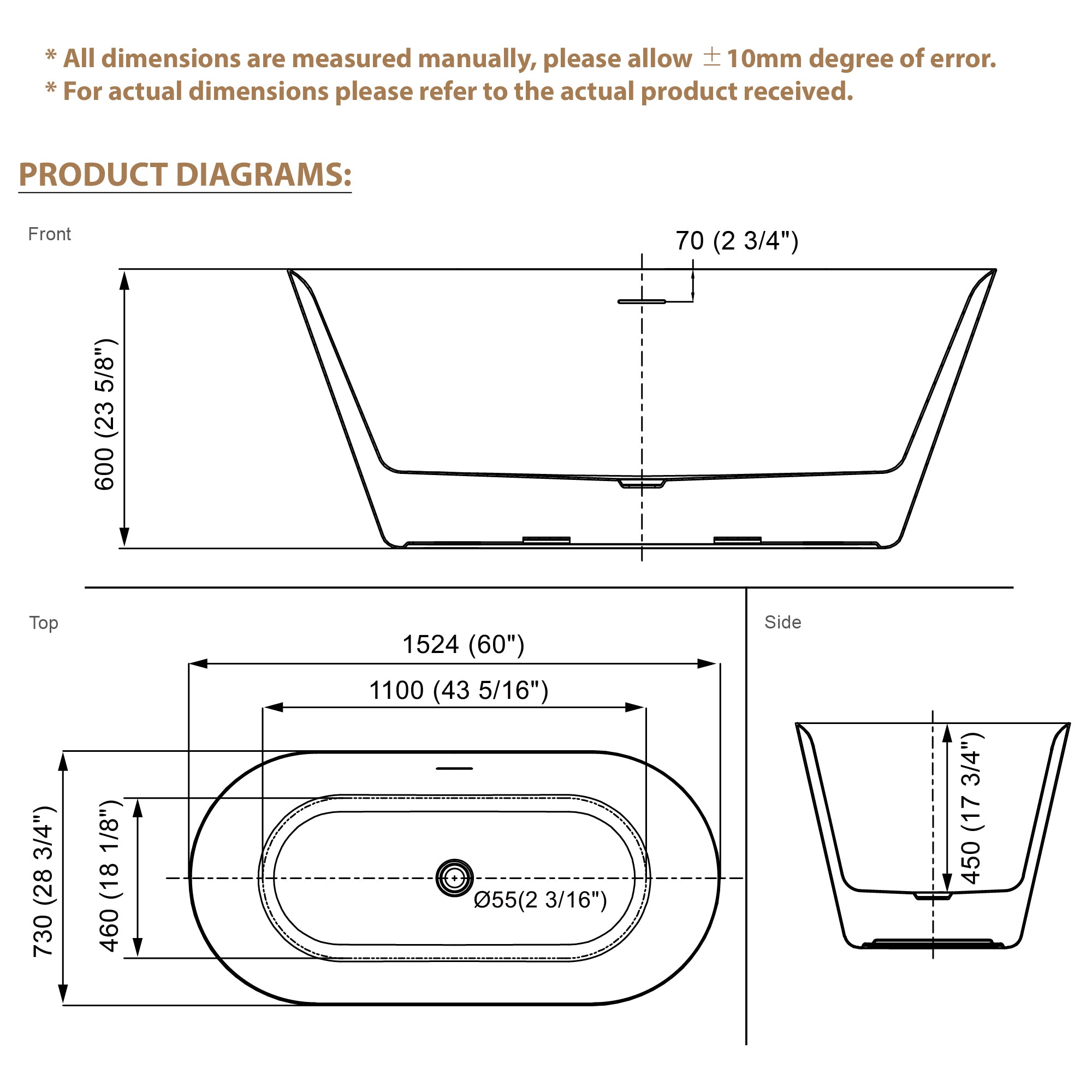 60" Glossy White Acrylic Freestanding Bathtub with Integrated Slotted Overflow and Pop-up Drainer