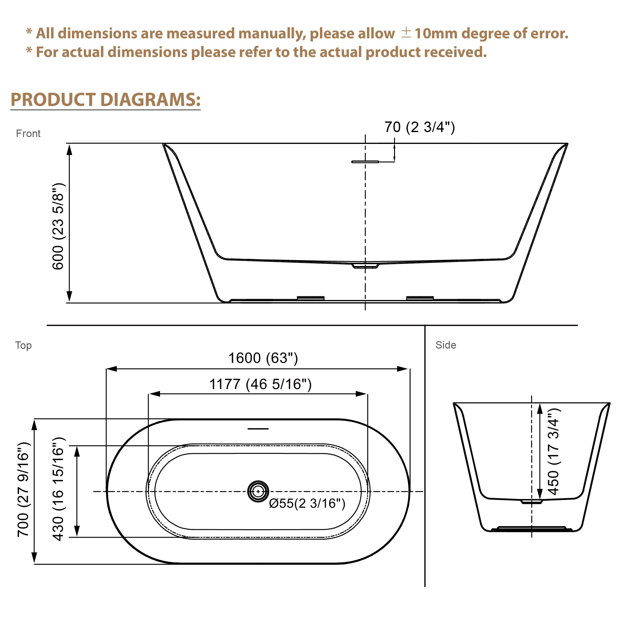 63" Glossy White Acrylic Freestanding Bathtub with Integrated Slotted Overflow and Pop-up Drainer