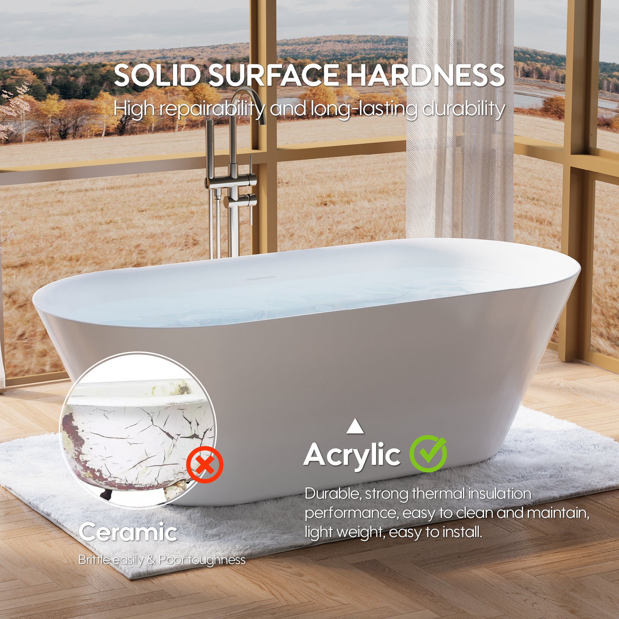 71" Glossy White Acrylic Freestanding Bathtub with Integrated Slotted Overflow and Pop-up Drainer
