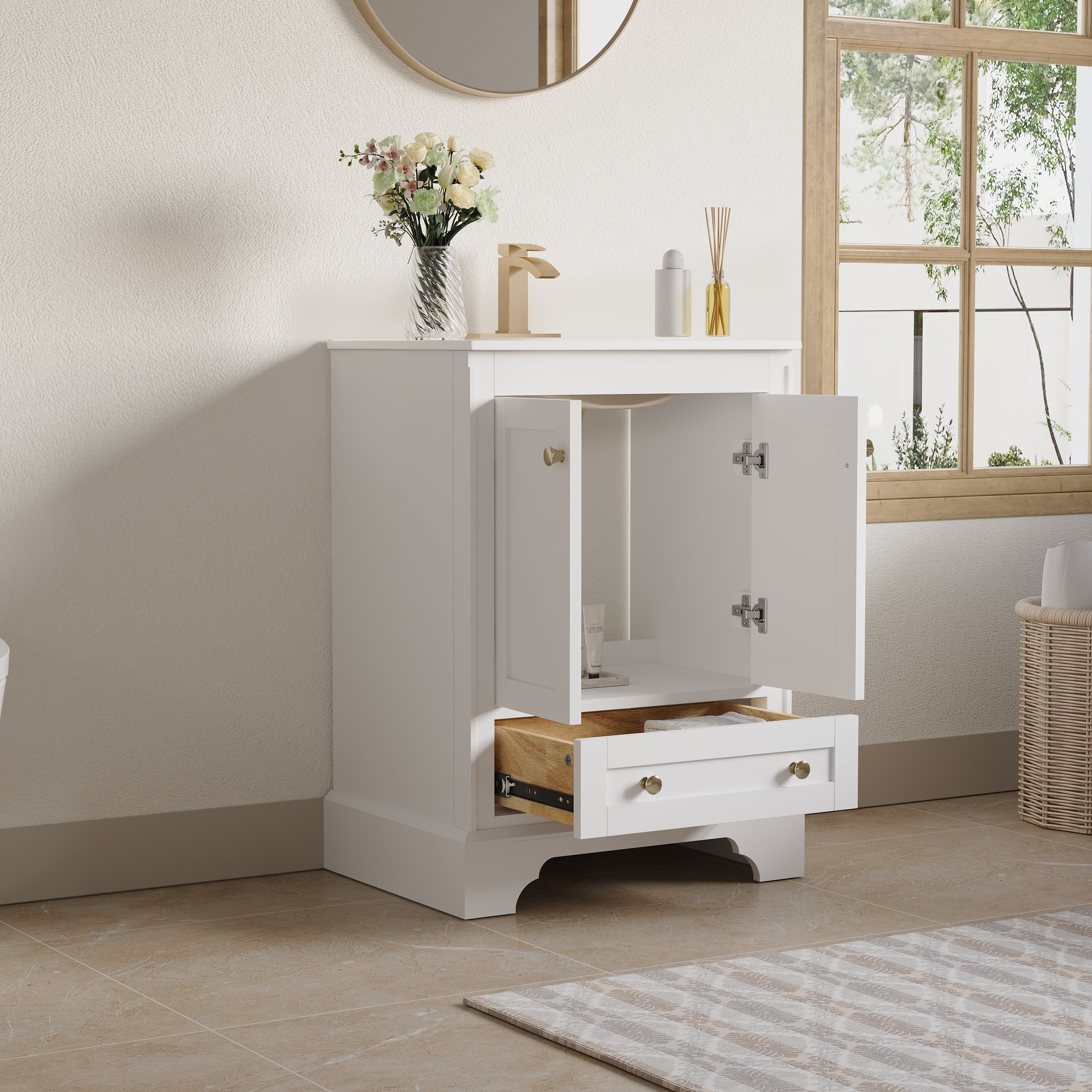 24 inch Bathroom Vanity with Sink Combo Set, Solid Wood Bathroom Storage Cabinet with Soft-Closing Doors, White