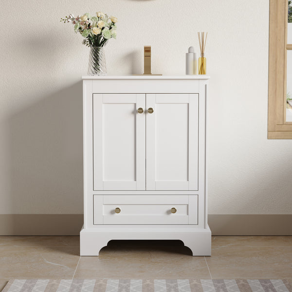 24 inch Bathroom Vanity with Sink Combo Set, Solid Wood Bathroom Storage Cabinet with Soft-Closing Doors, White