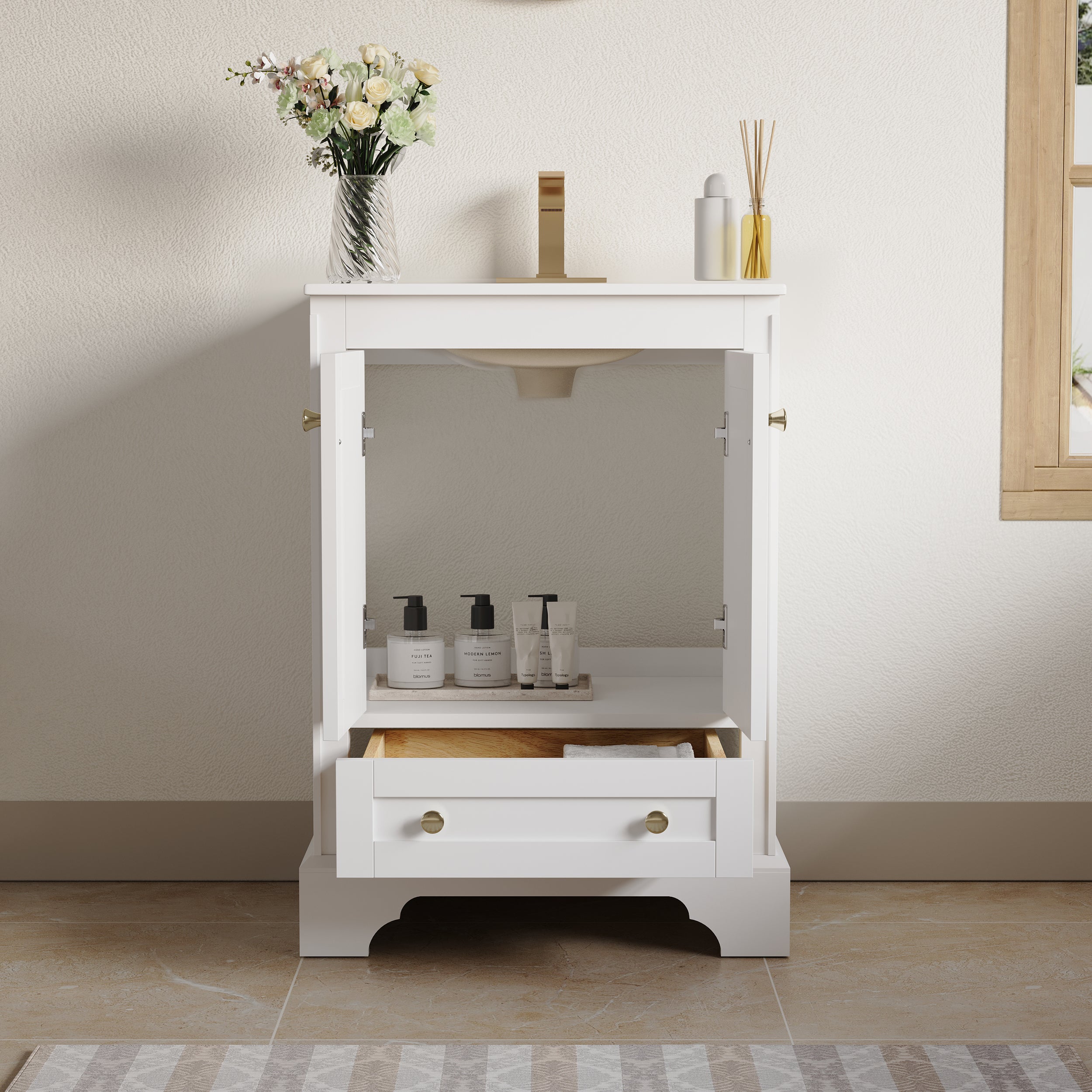 24 inch Bathroom Vanity with Sink Combo Set, Solid Wood Bathroom Storage Cabinet with Soft-Closing Doors, White