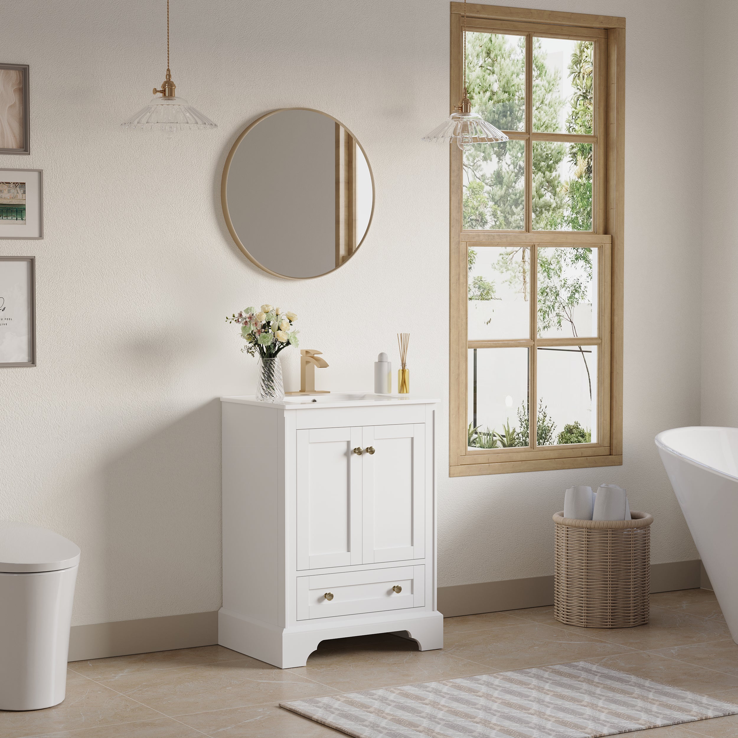 24 inch Bathroom Vanity with Sink Combo Set, Solid Wood Bathroom Storage Cabinet with Soft-Closing Doors, White