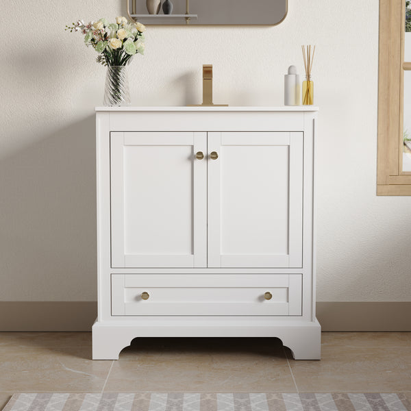 30 inch Bathroom Vanity with Sink Combo Set, Solid Wood Bathroom Storage Cabinet with Soft-Closing Doors, White