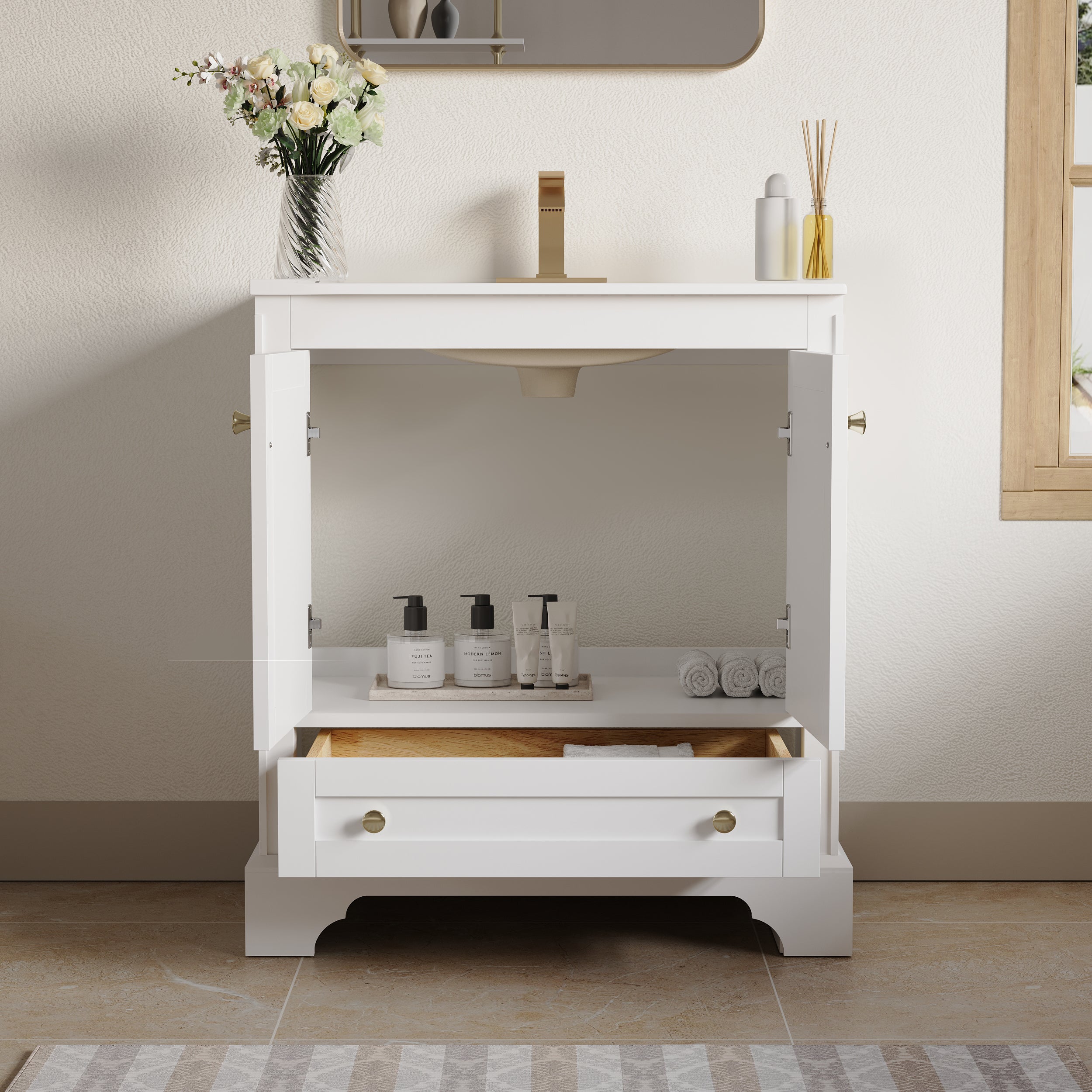30 inch Bathroom Vanity with Sink Combo Set, Solid Wood Bathroom Storage Cabinet with Soft-Closing Doors, White